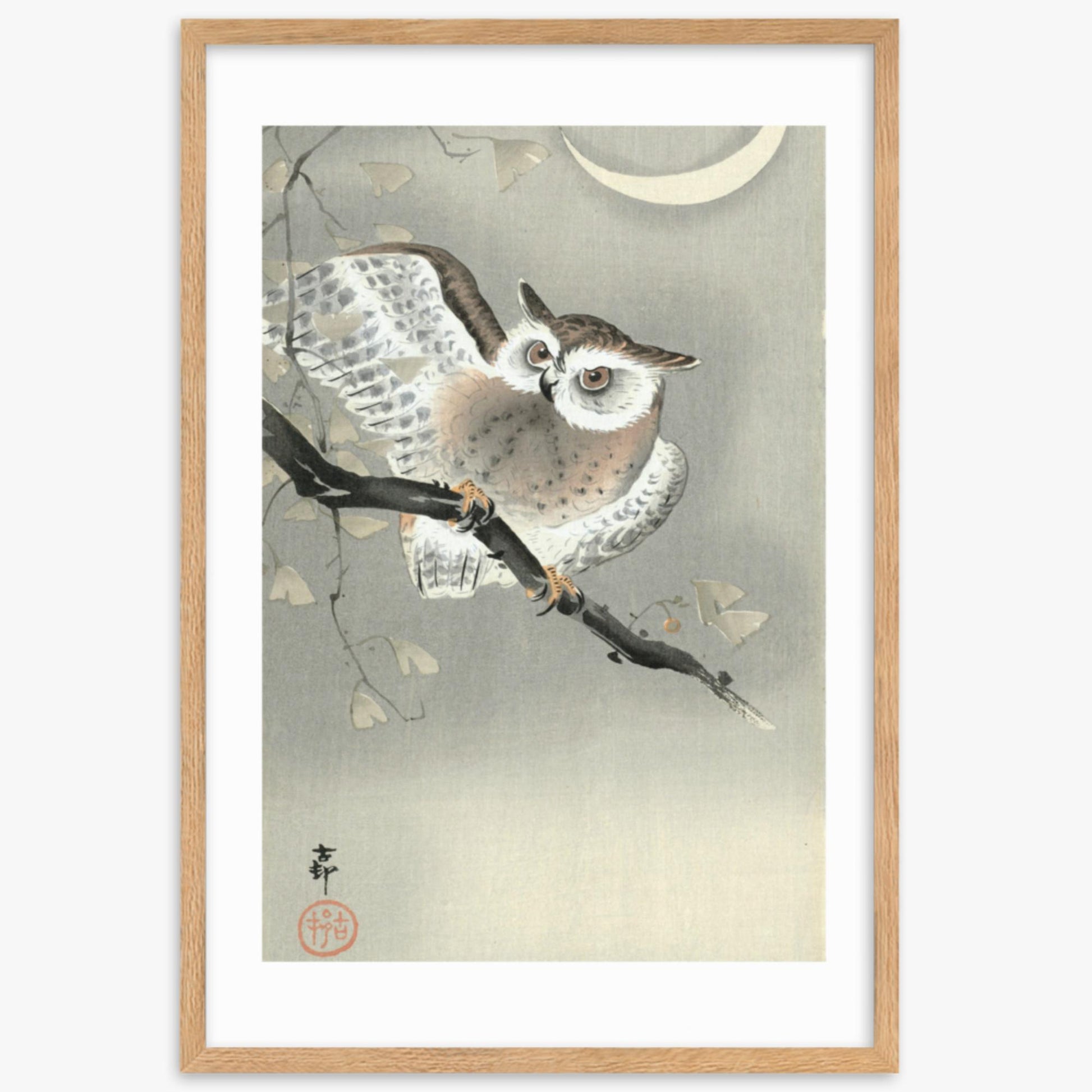 Ohara Koson - Long-Eared Owl in Ginkgo 61x91 cm Poster With Oak Frame