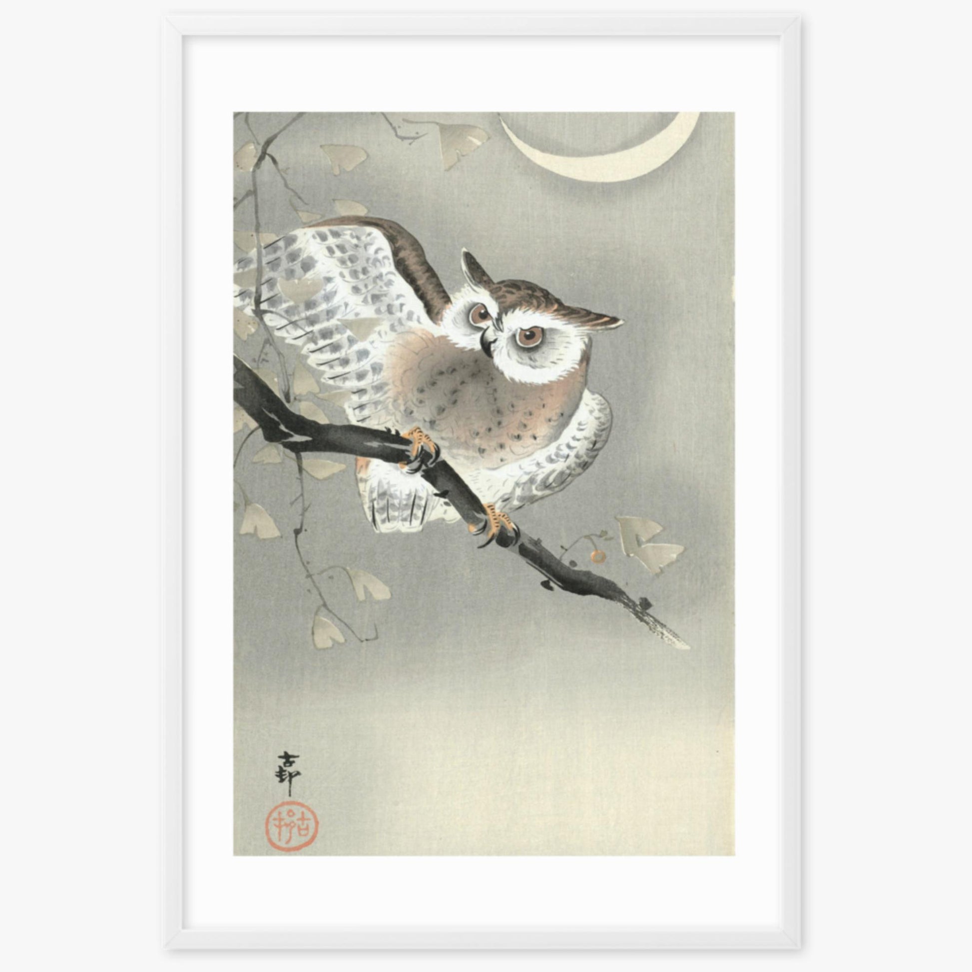 Ohara Koson - Long-Eared Owl in Ginkgo 61x91 cm Poster With White Frame