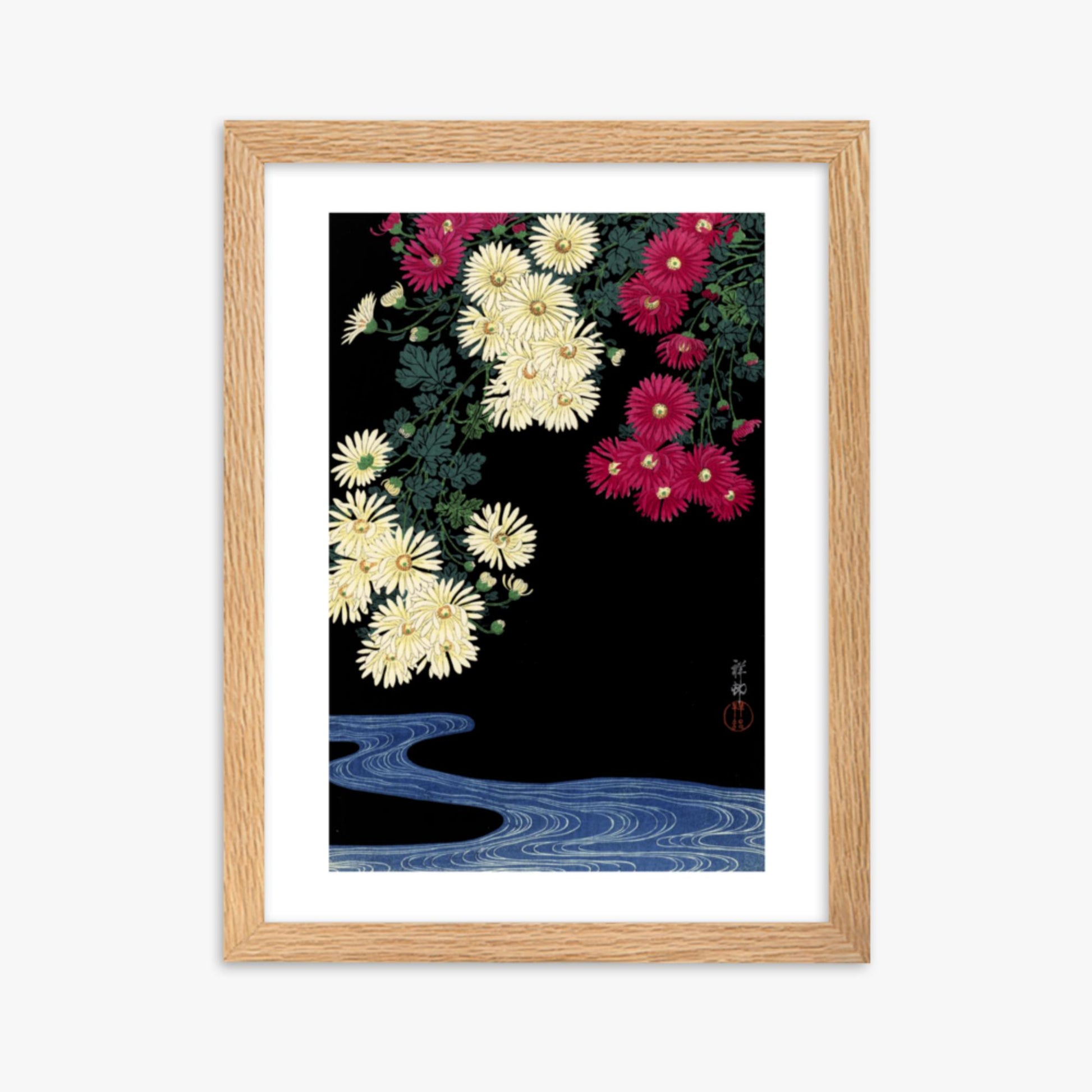 Ohara Koson - Chrysanthemums 30x40 cm Poster With Oak Frame