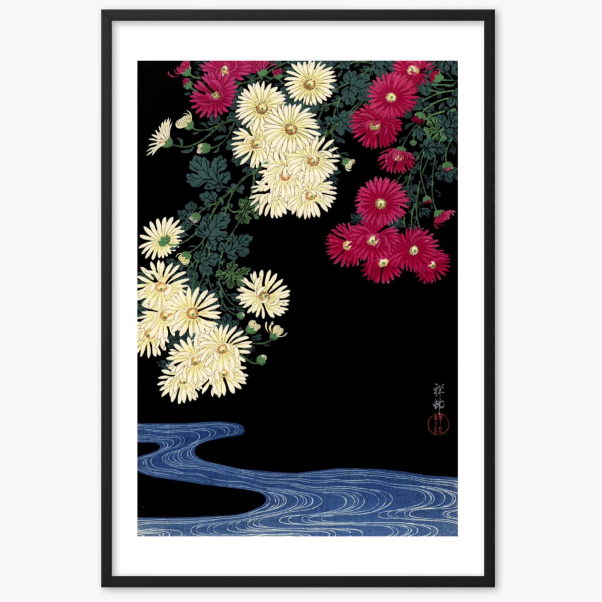 Ohara Koson - Chrysanthemums 61x91 cm Poster With Black Frame