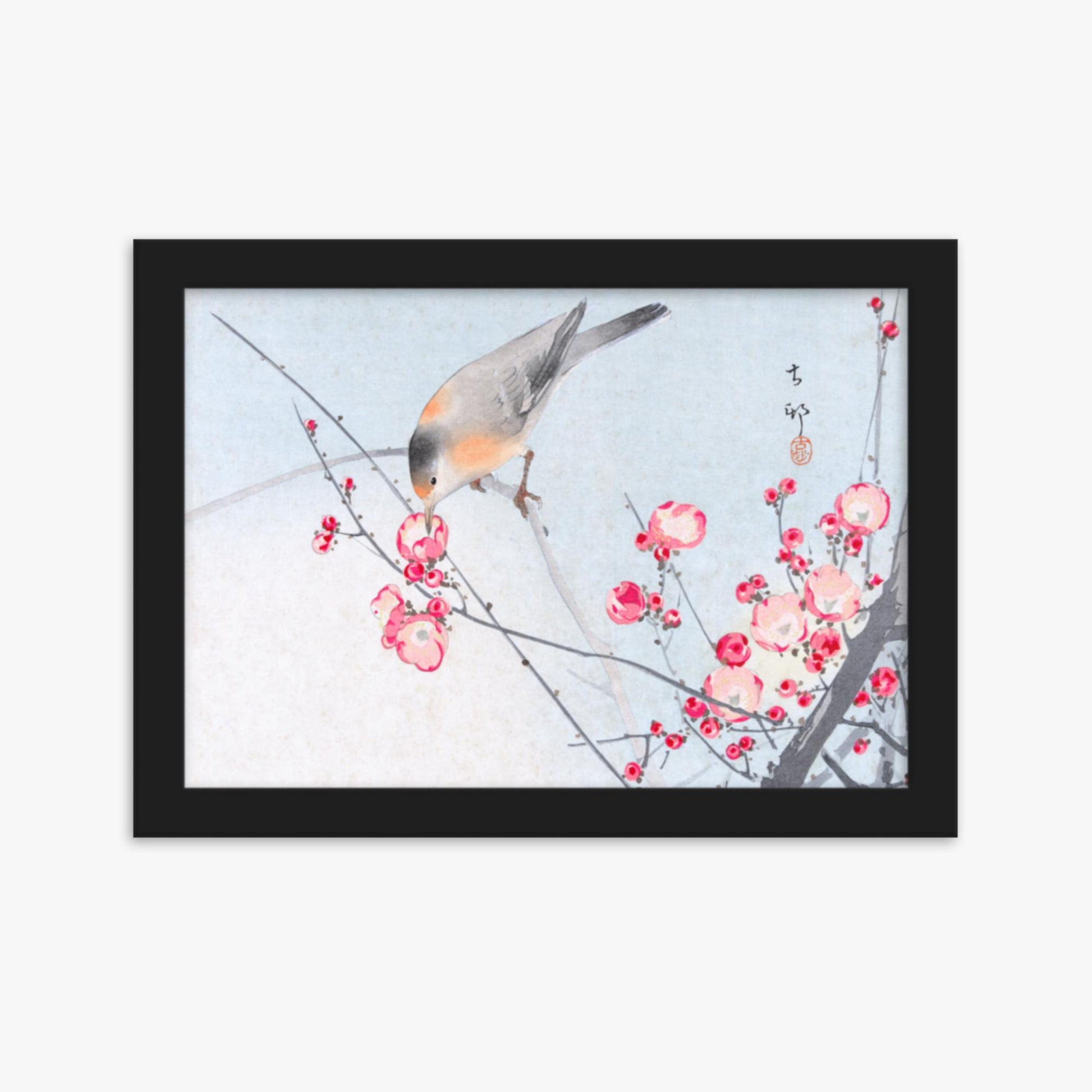 Ohara Koson - Songbird on Blossom Branch 21x30 cm Poster With Black Frame