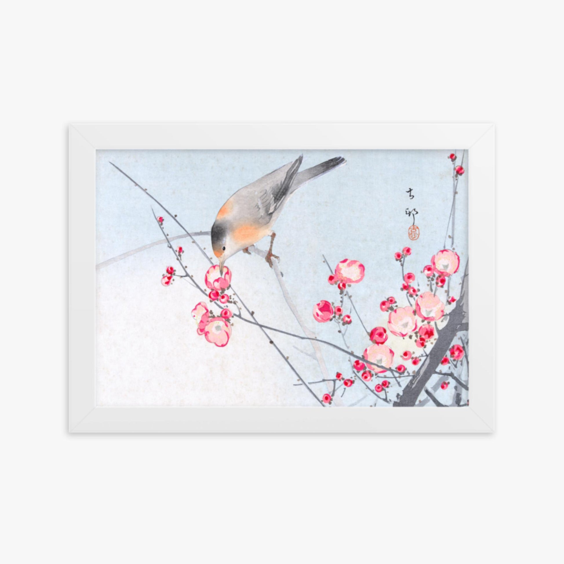 Ohara Koson - Songbird on Blossom Branch 21x30 cm Poster With White Frame