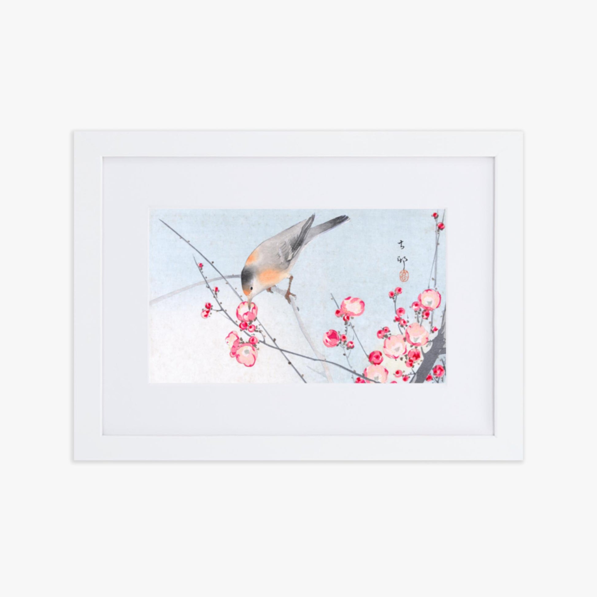 Ohara Koson - Songbird on Blossom Branch 21x30 cm Poster With White Frame