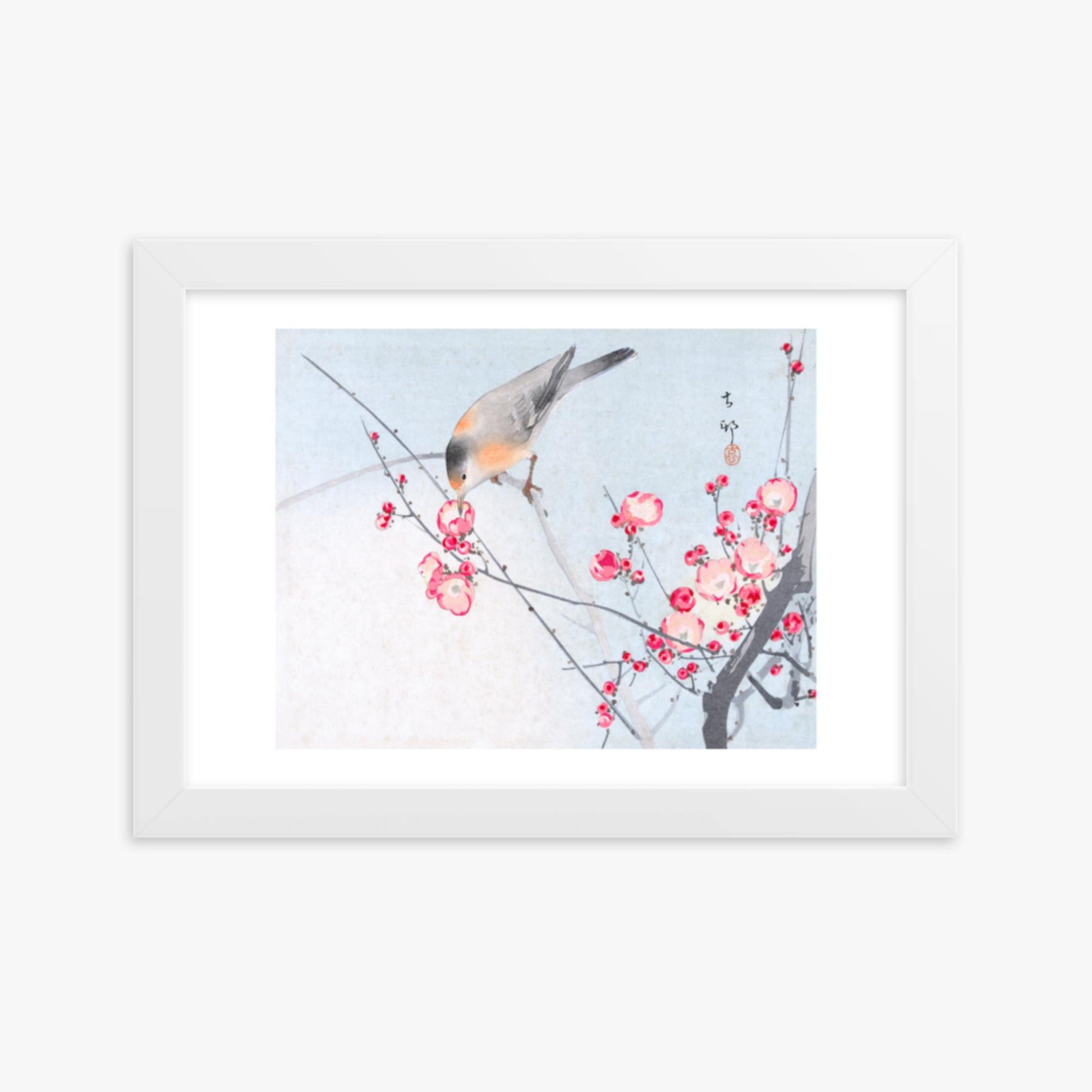 Ohara Koson - Songbird on Blossom Branch 21x30 cm Poster With White Frame