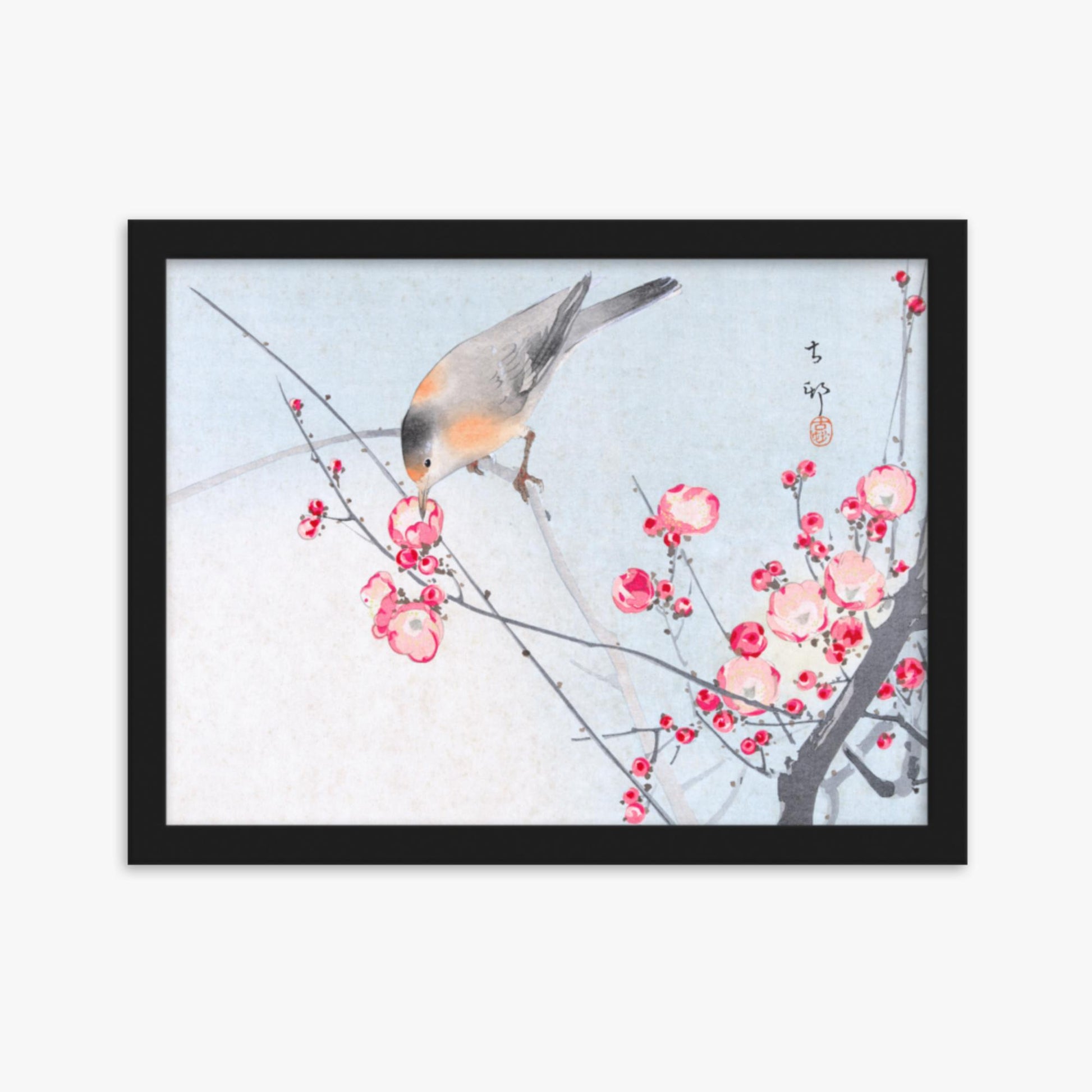 Ohara Koson - Songbird on Blossom Branch 30x40 cm Poster With Black Frame