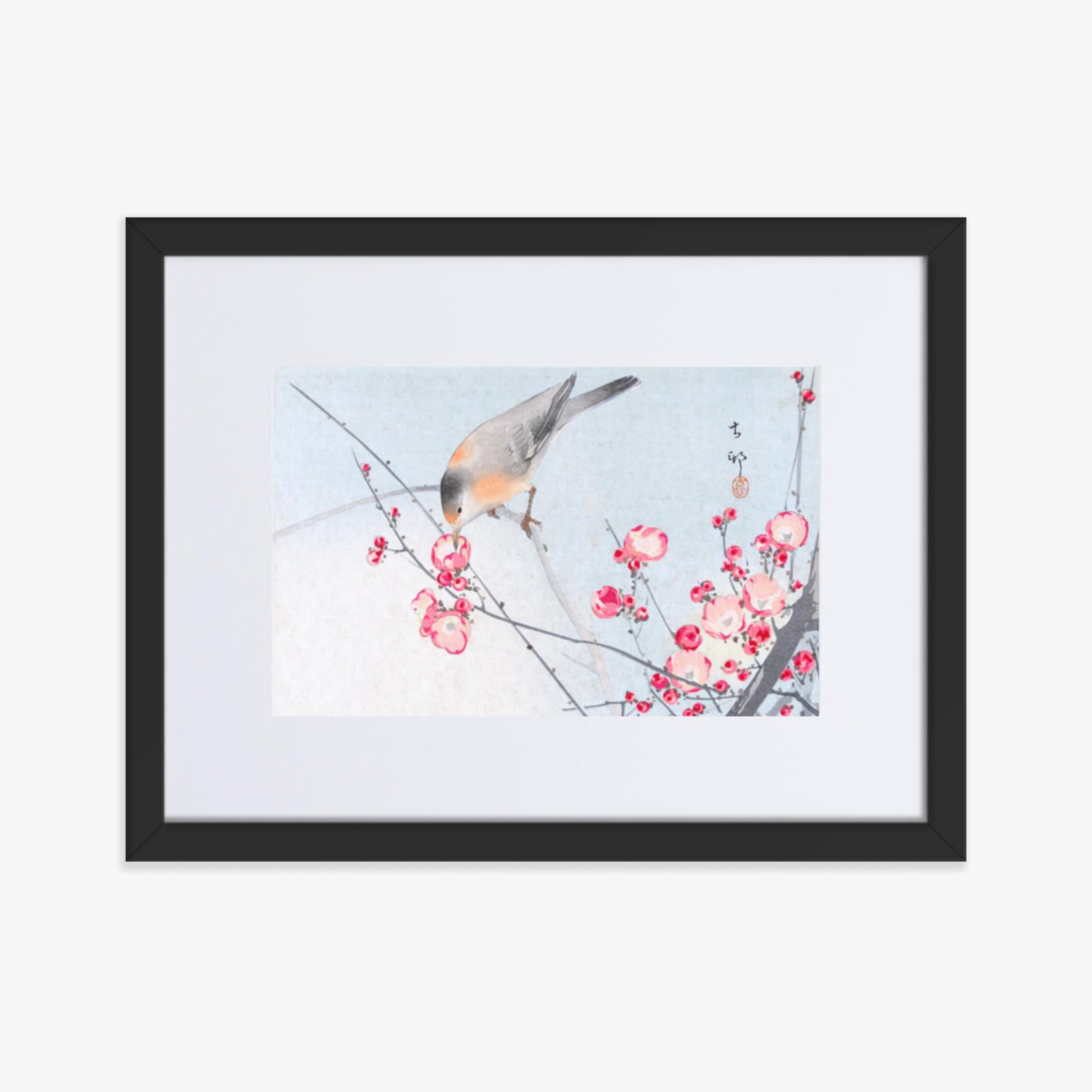 Ohara Koson - Songbird on Blossom Branch 30x40 cm Poster With Black Frame