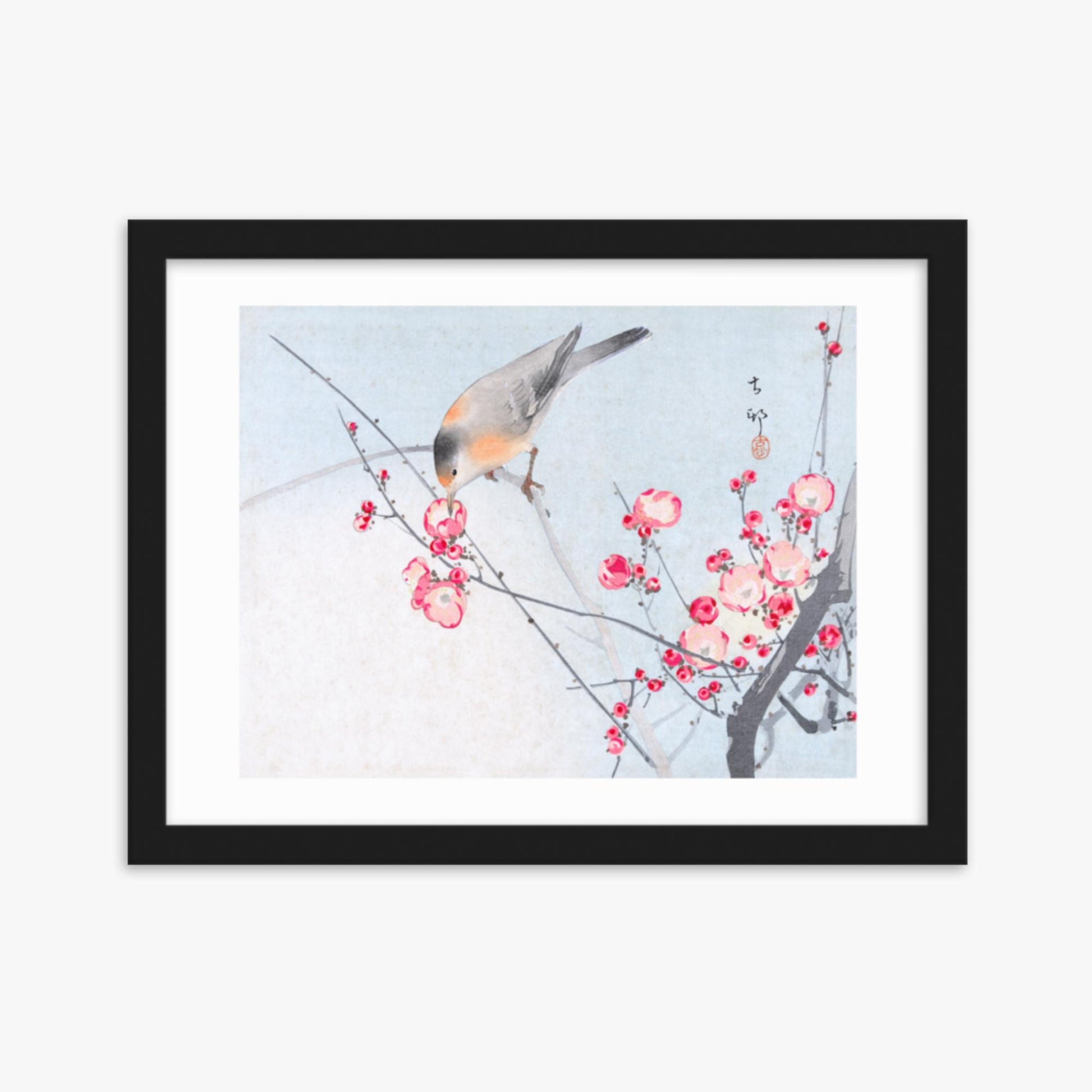 Ohara Koson - Songbird on Blossom Branch 30x40 cm Poster With Black Frame