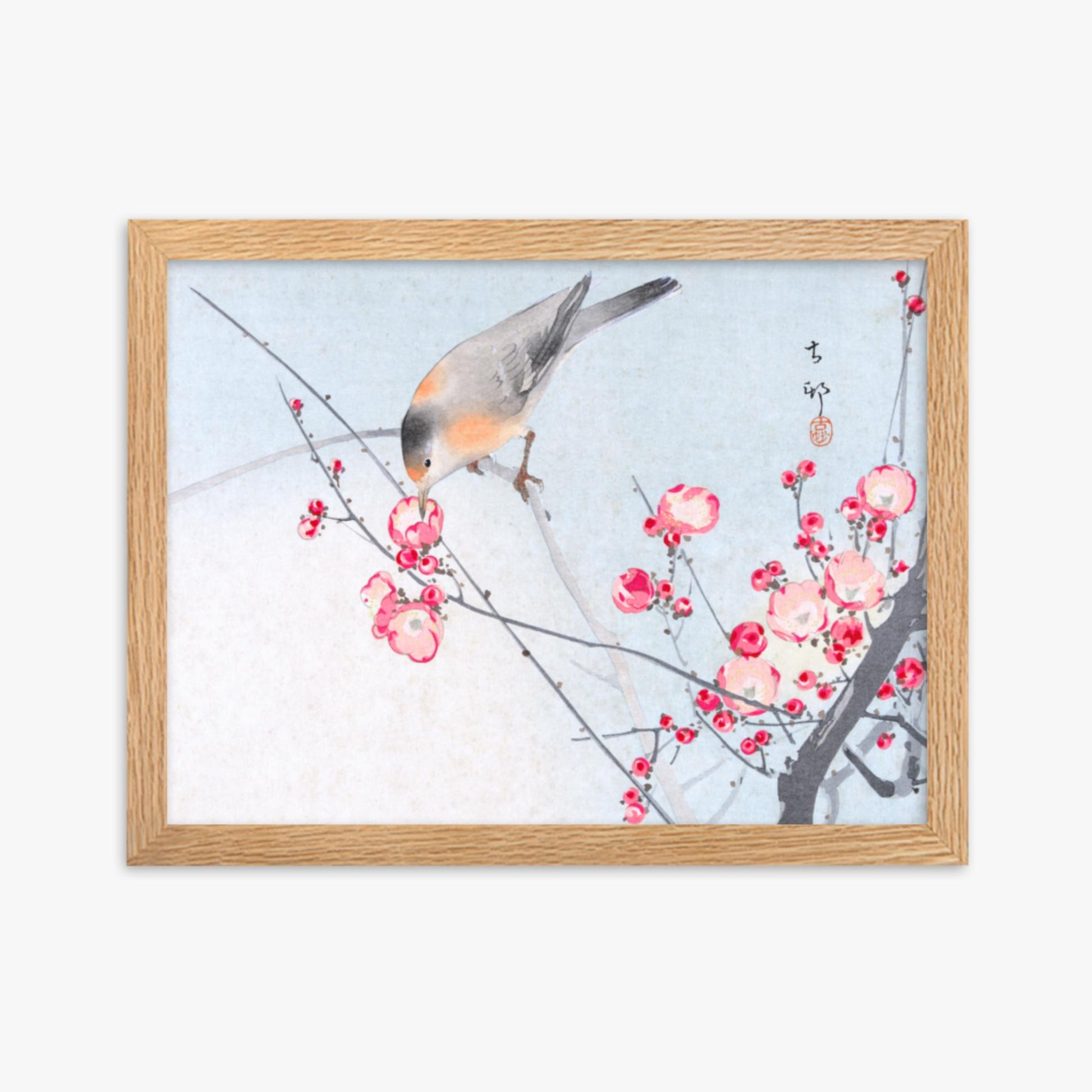 Ohara Koson - Songbird on Blossom Branch 30x40 cm Poster With Oak Frame