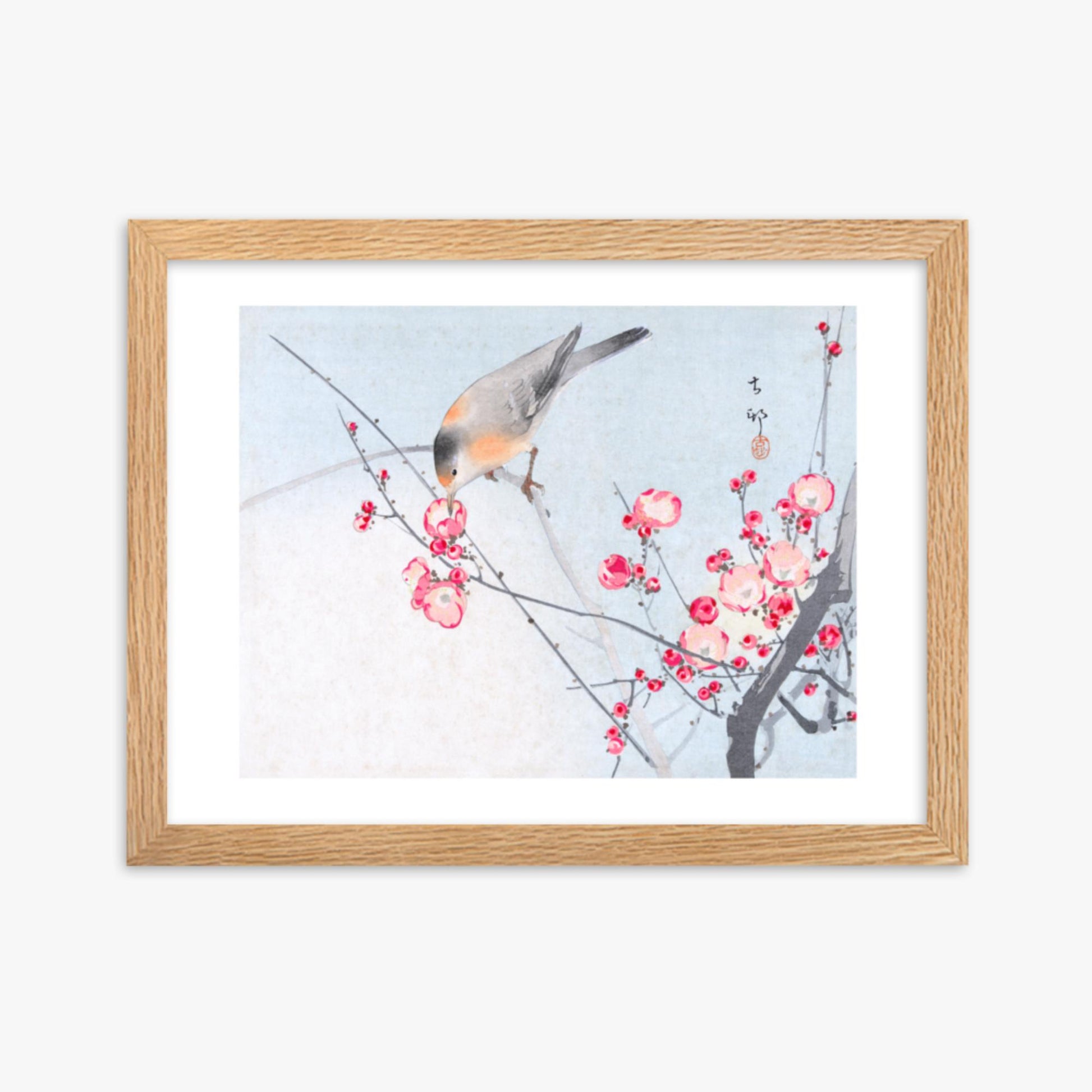 Ohara Koson - Songbird on Blossom Branch 30x40 cm Poster With Oak Frame