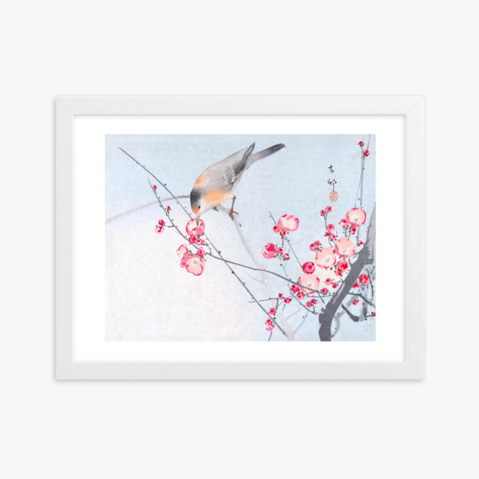 Ohara Koson - Songbird on Blossom Branch 30x40 cm Poster With White Frame