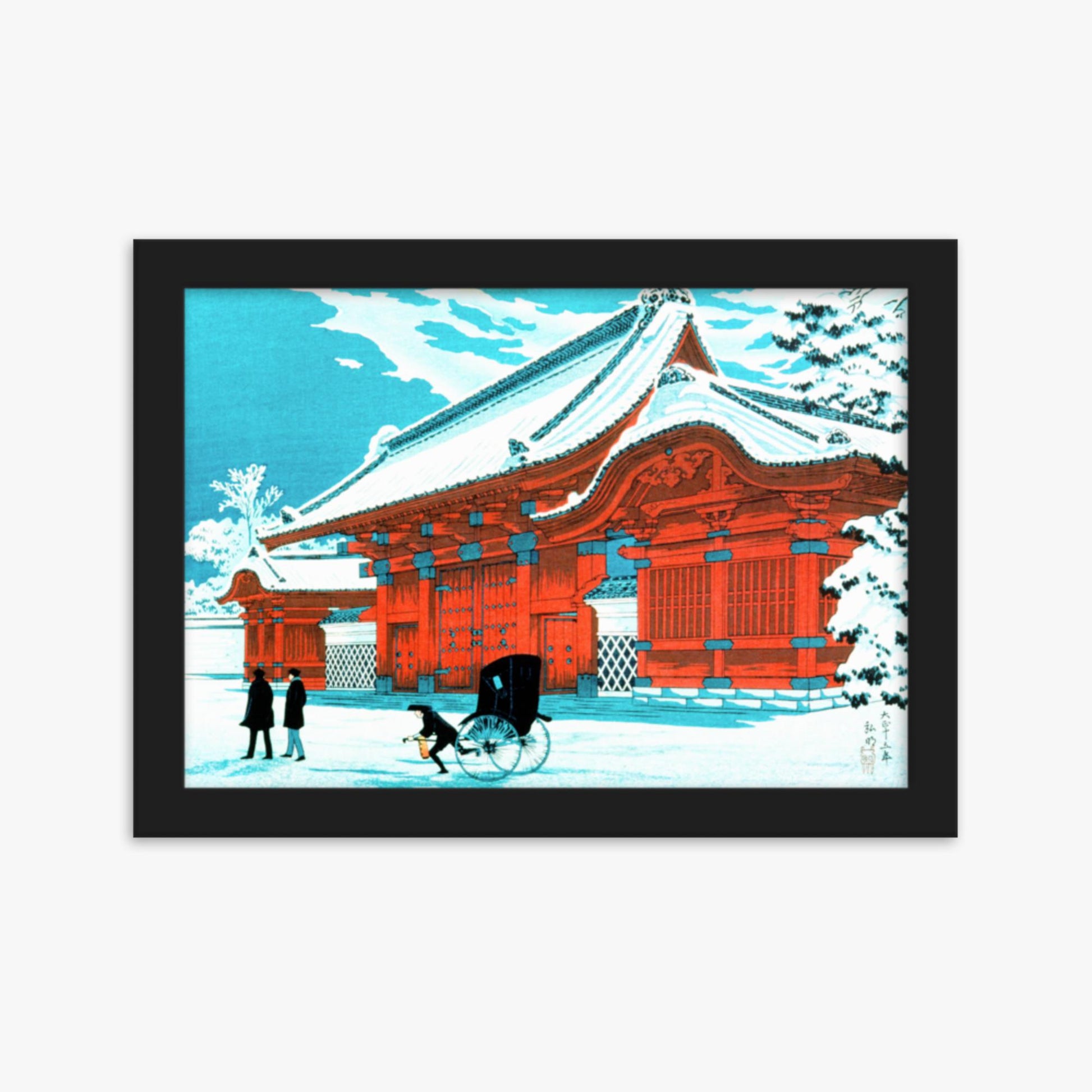 Takahashi Hiroaki (Shōtei) - The Red Gate of Hongo in Snow 21x30 cm Poster With Black Frame