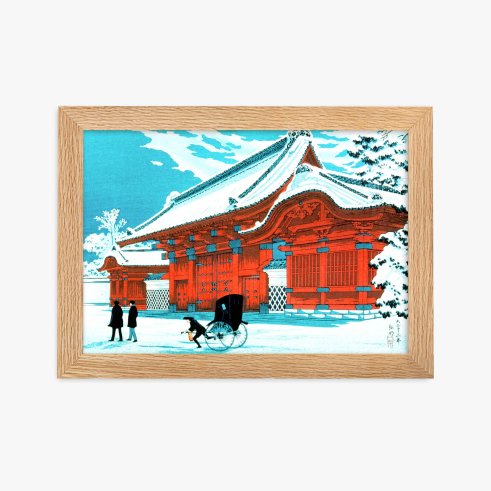 Takahashi Hiroaki (Shōtei) - The Red Gate of Hongo in Snow 21x30 cm Poster With Oak Frame