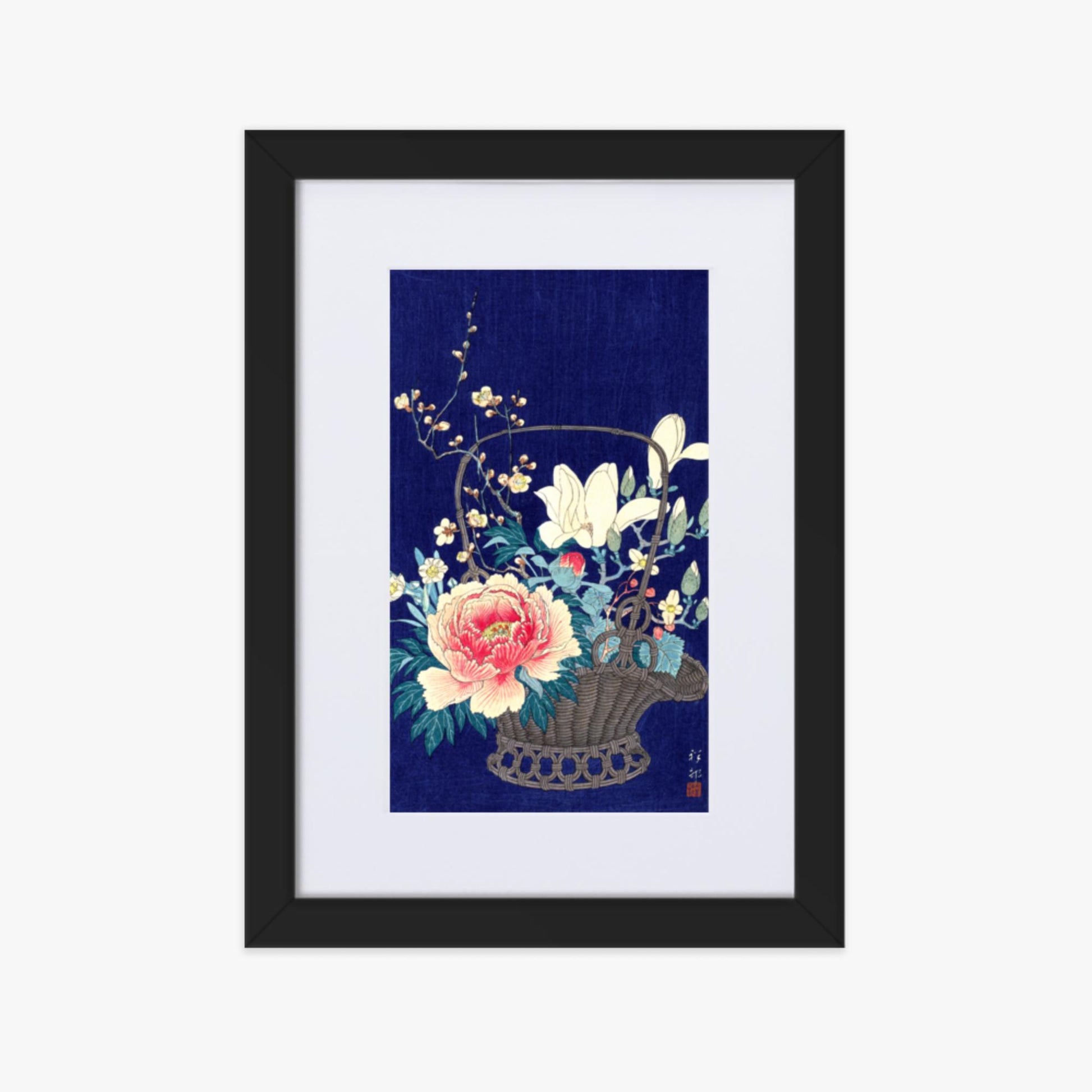 Ohara Koson - Bamboo Flower Basket 21x30 cm Poster With Black Frame