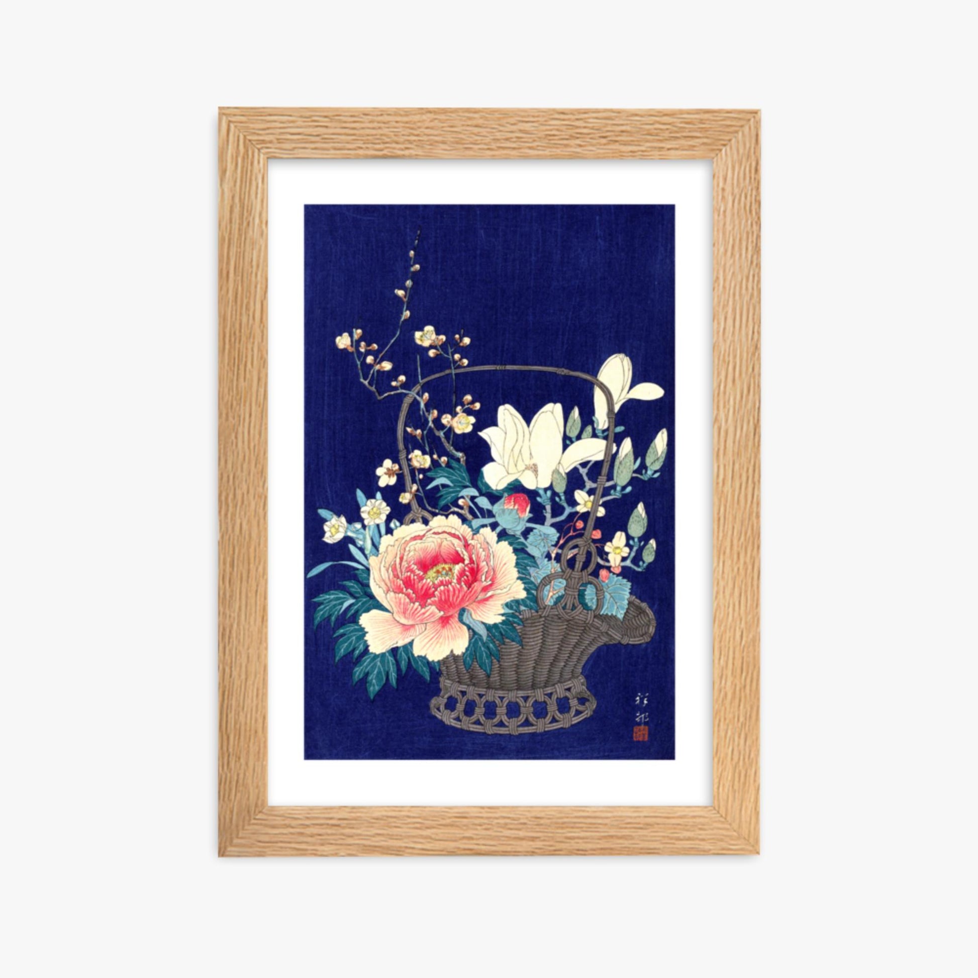 Ohara Koson - Bamboo Flower Basket 21x30 cm Poster With Oak Frame