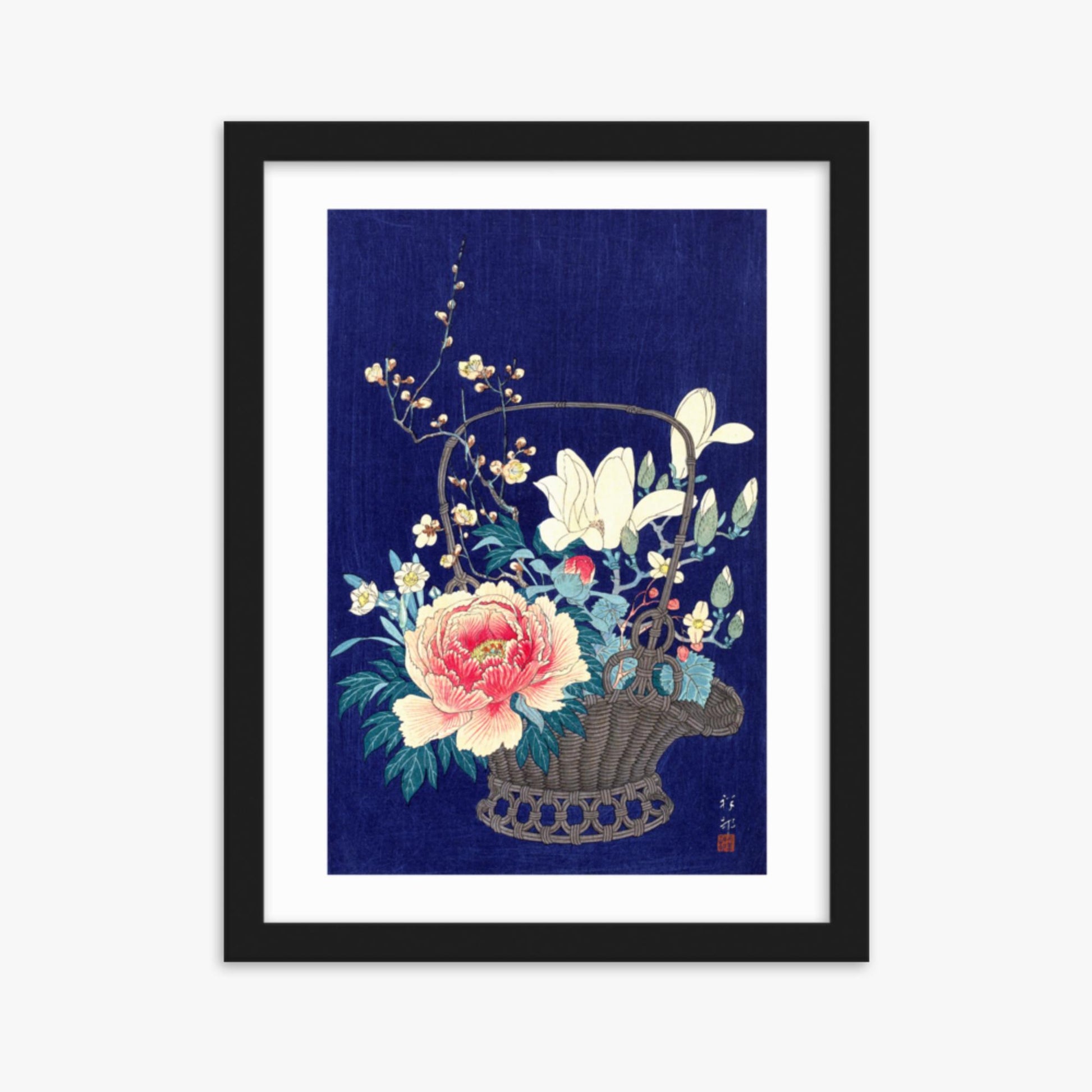 Ohara Koson - Bamboo Flower Basket 30x40 cm Poster With Black Frame