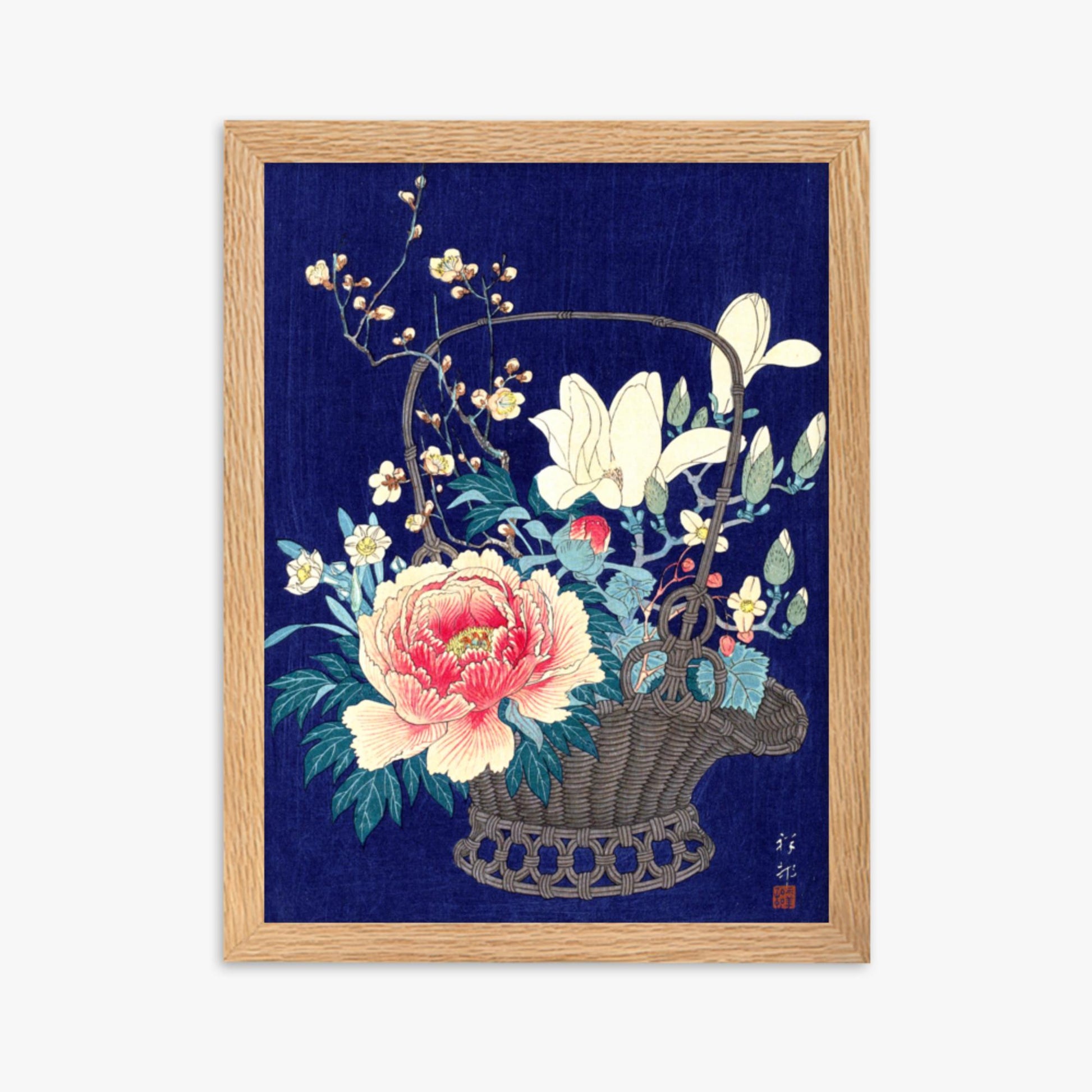 Ohara Koson - Bamboo Flower Basket 30x40 cm Poster With Oak Frame