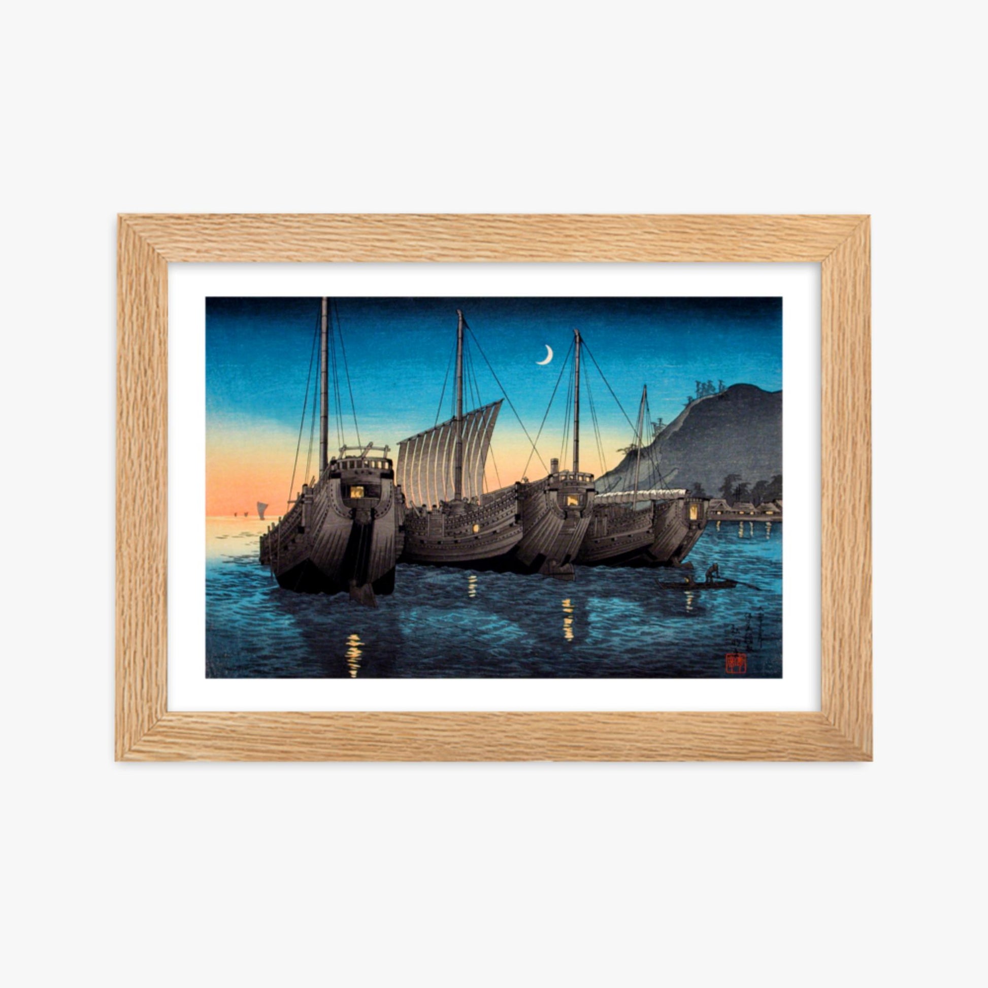 Takahashi Hiroaki (Shōtei) - Junks in Inatori Bay, Izu 21x30 cm Poster With Oak Frame