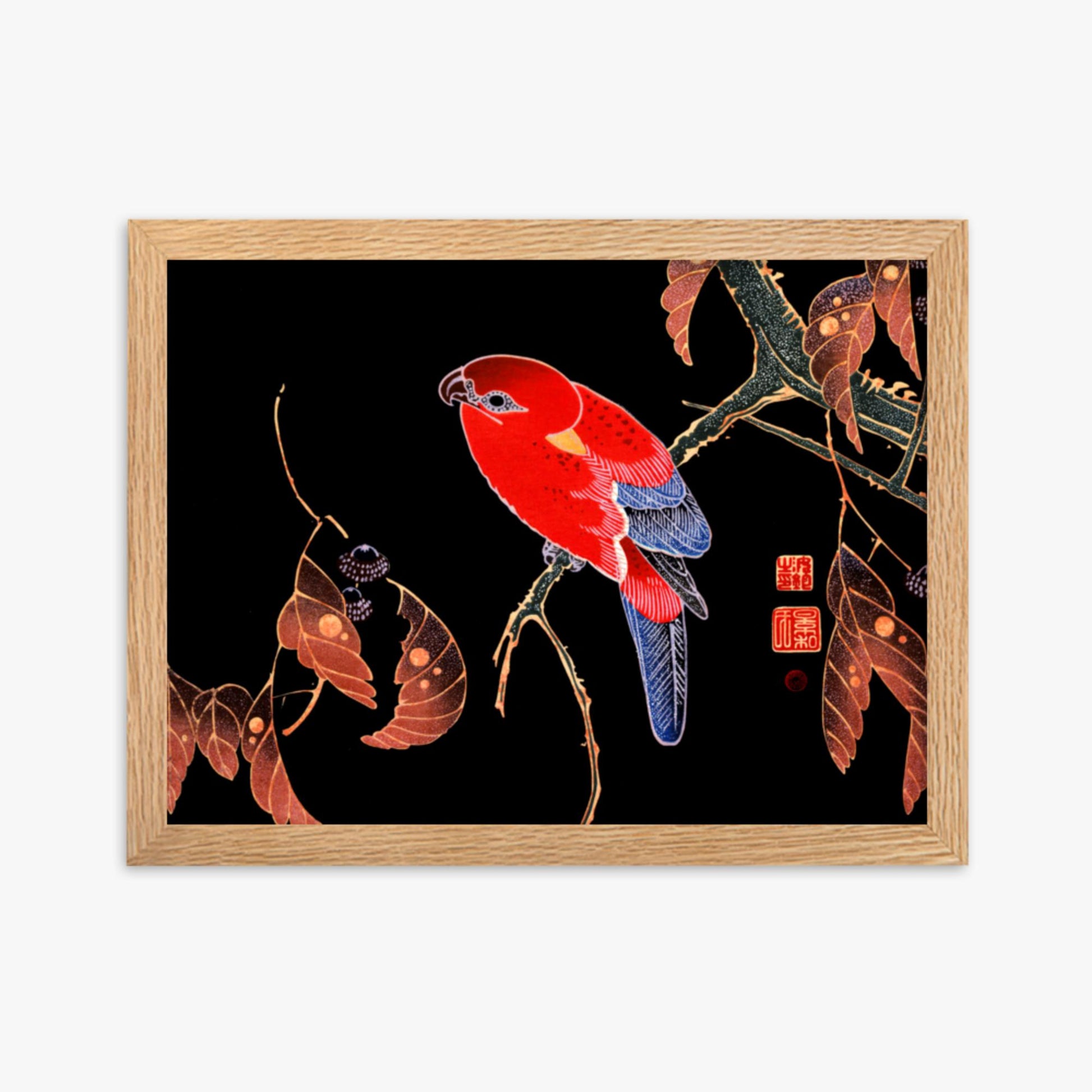 Ito Jakuchu - Red Parrot on the Branch of a Tree 30x40 cm Poster With Oak Frame