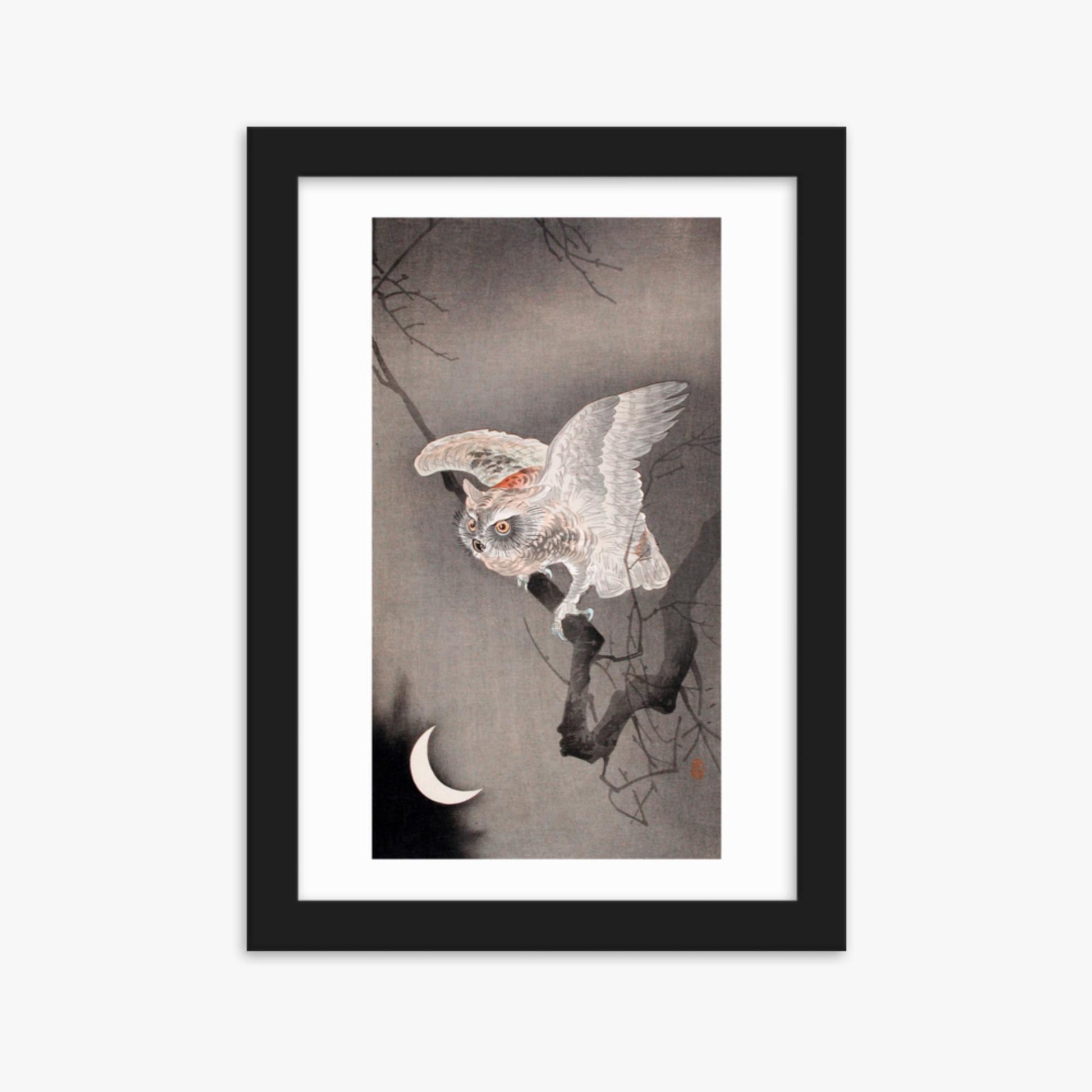 Ohara Koson - Scops Owl in Moonlight  21x30 cm Poster With Black Frame