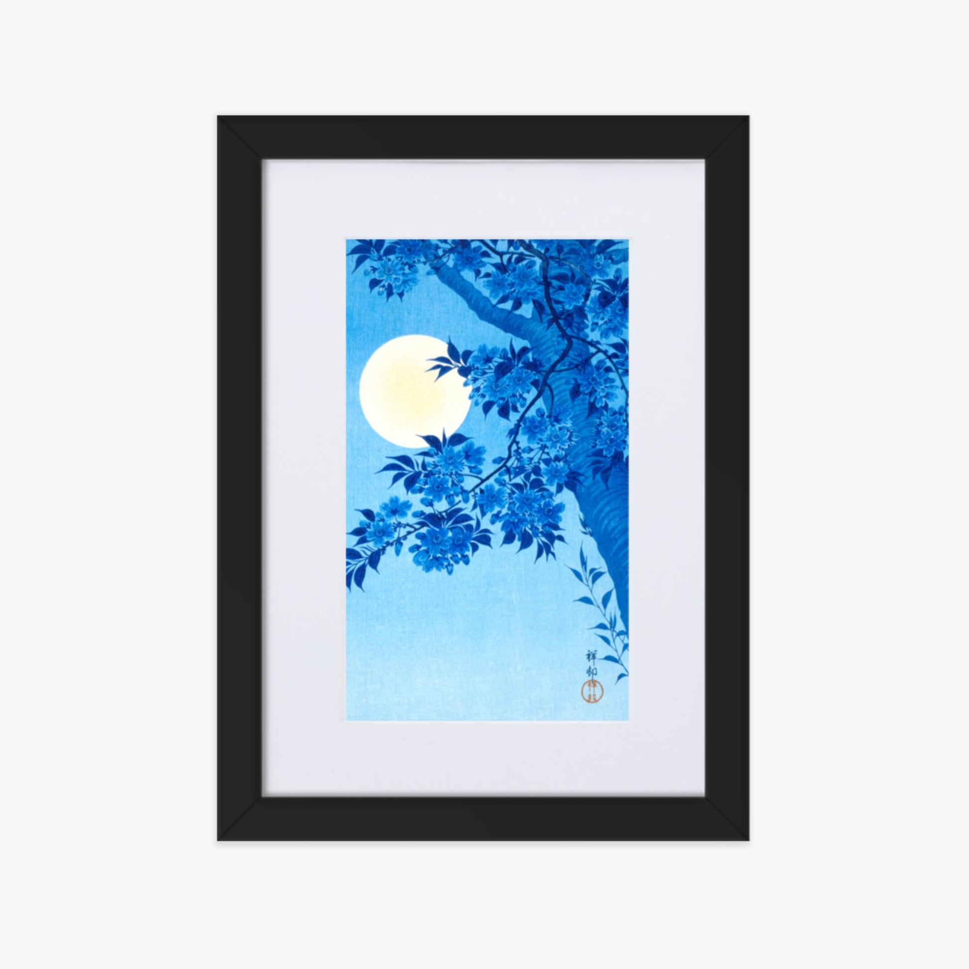 Ohara Koson - Blossoming Cherry on a Moonlit Night 21x30 cm Poster With Black Frame