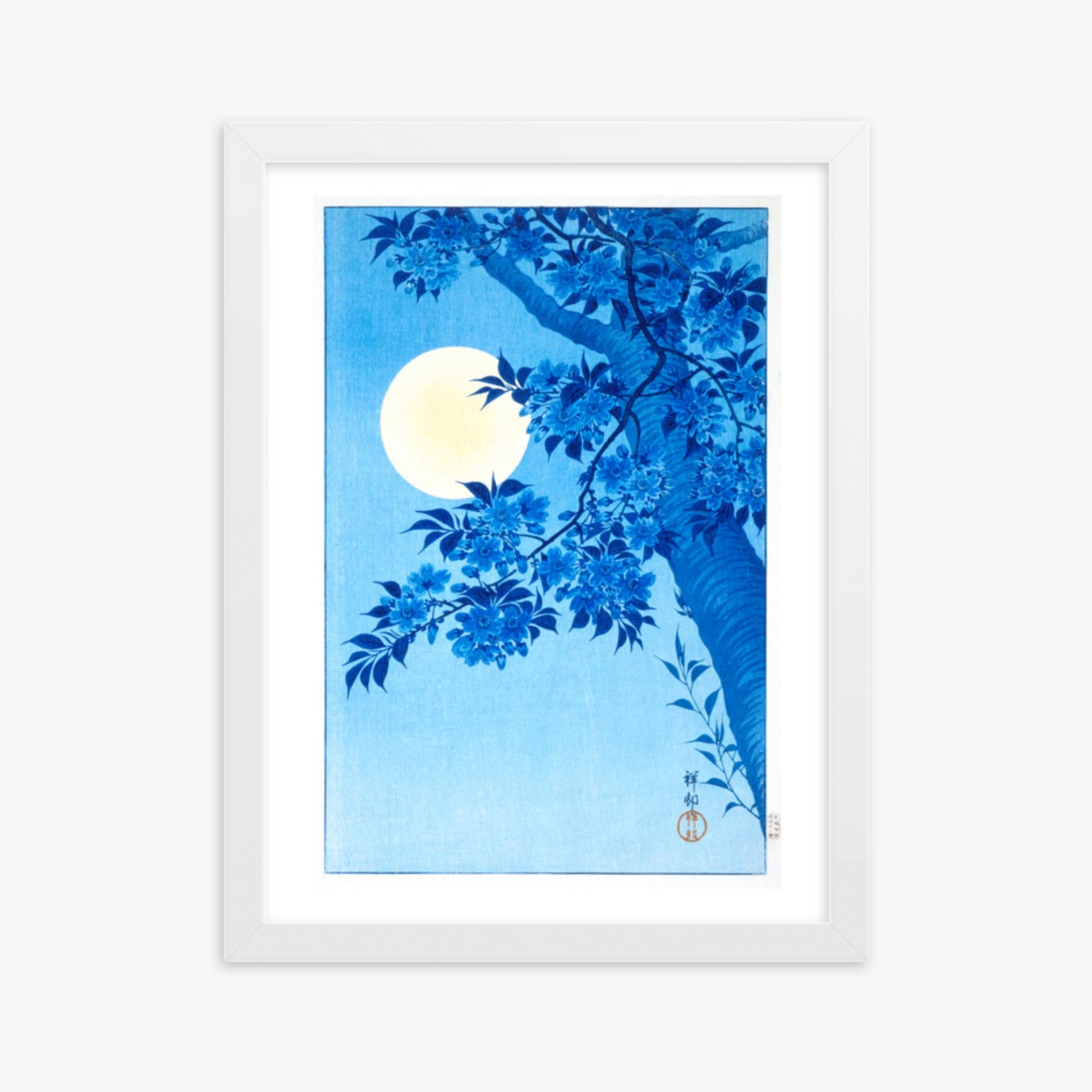 Ohara Koson - Blossoming Cherry on a Moonlit Night 30x40 cm Poster With White Frame