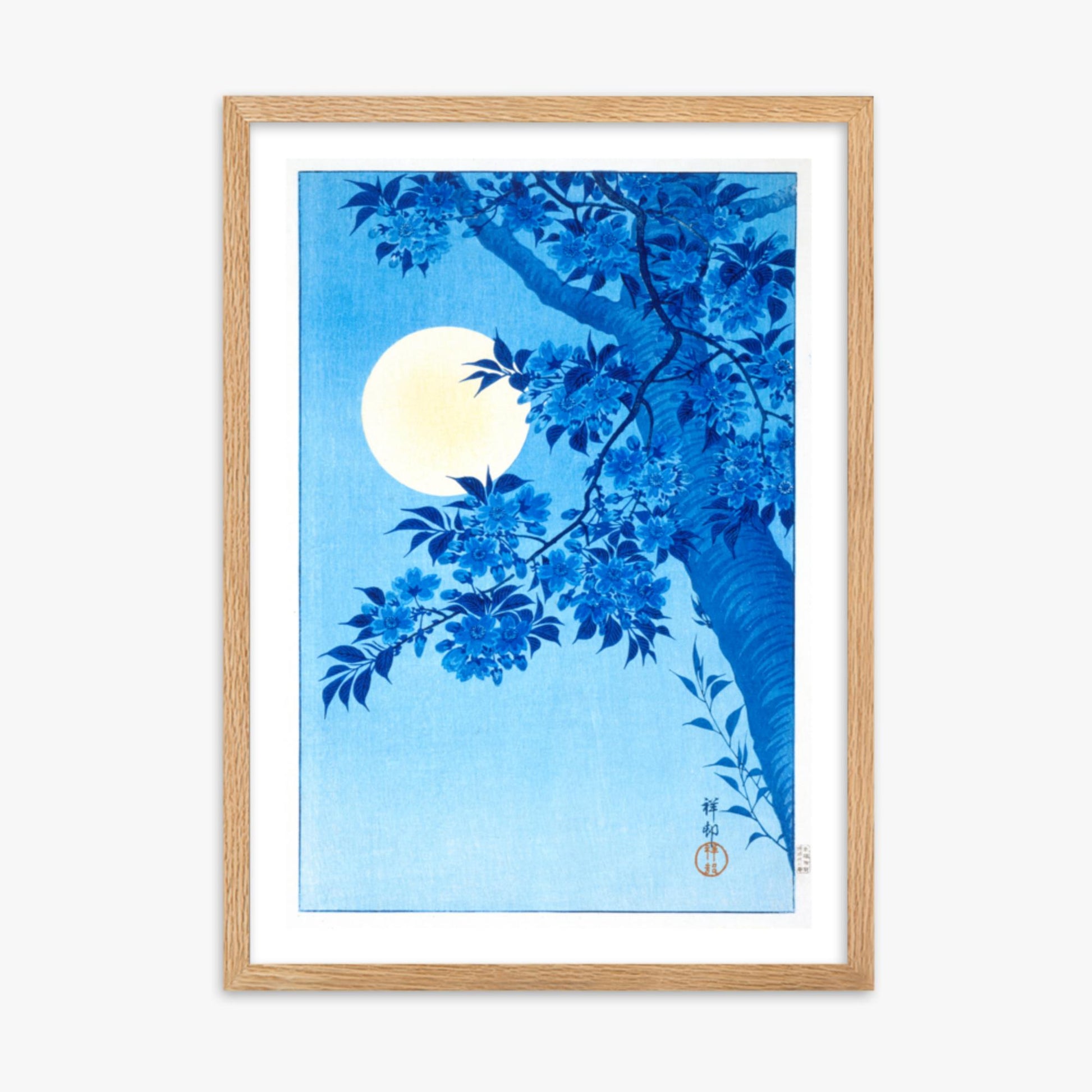 Ohara Koson - Blossoming Cherry on a Moonlit Night 50x70 cm Poster With Oak Frame