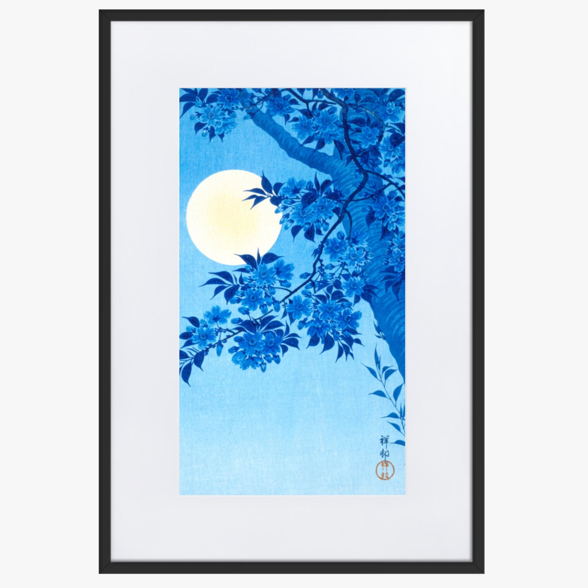 Ohara Koson - Blossoming Cherry on a Moonlit Night 61x91 cm Poster With Black Frame