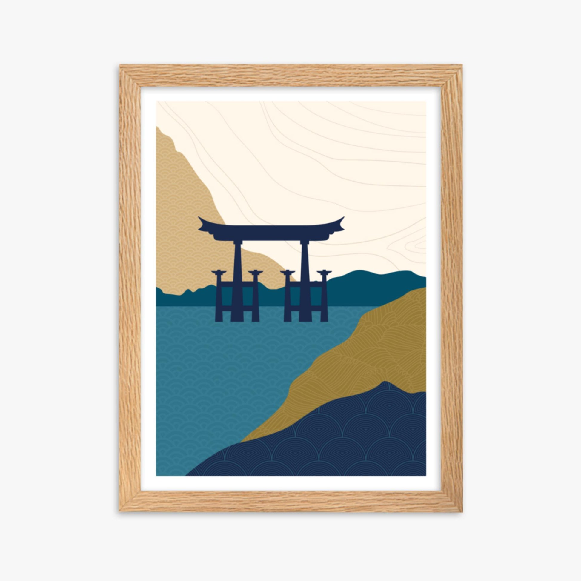 Modern illustration: Torii Gate in the Water 30x40 cm Poster With Oak Frame Frame