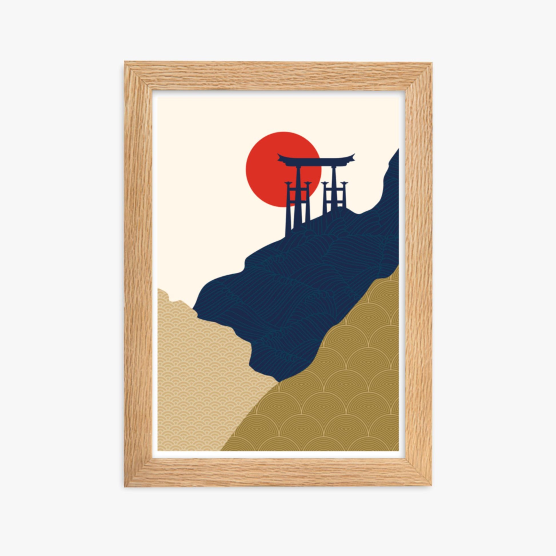 Modern illustration: Torii Gate in the Sun 21x30 cm Poster With Oak Frame Frame