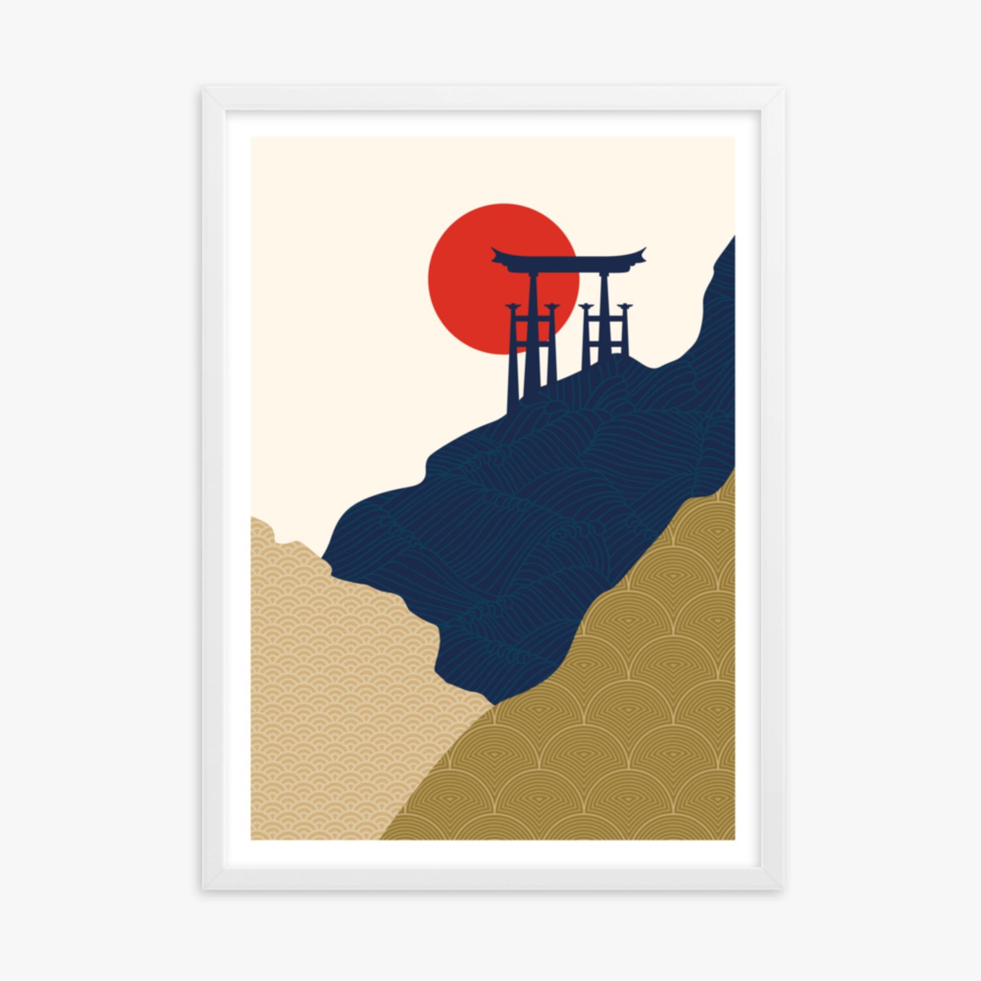 Modern illustration: Torii Gate in the Sun 50x70 cm Poster With White Frame Frame