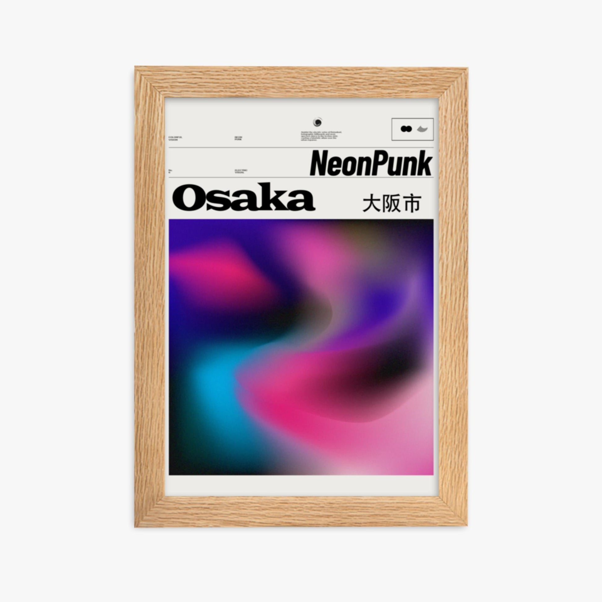 Modern illustration: Neon Swirl 21x30 cm Poster With Oak Frame Frame