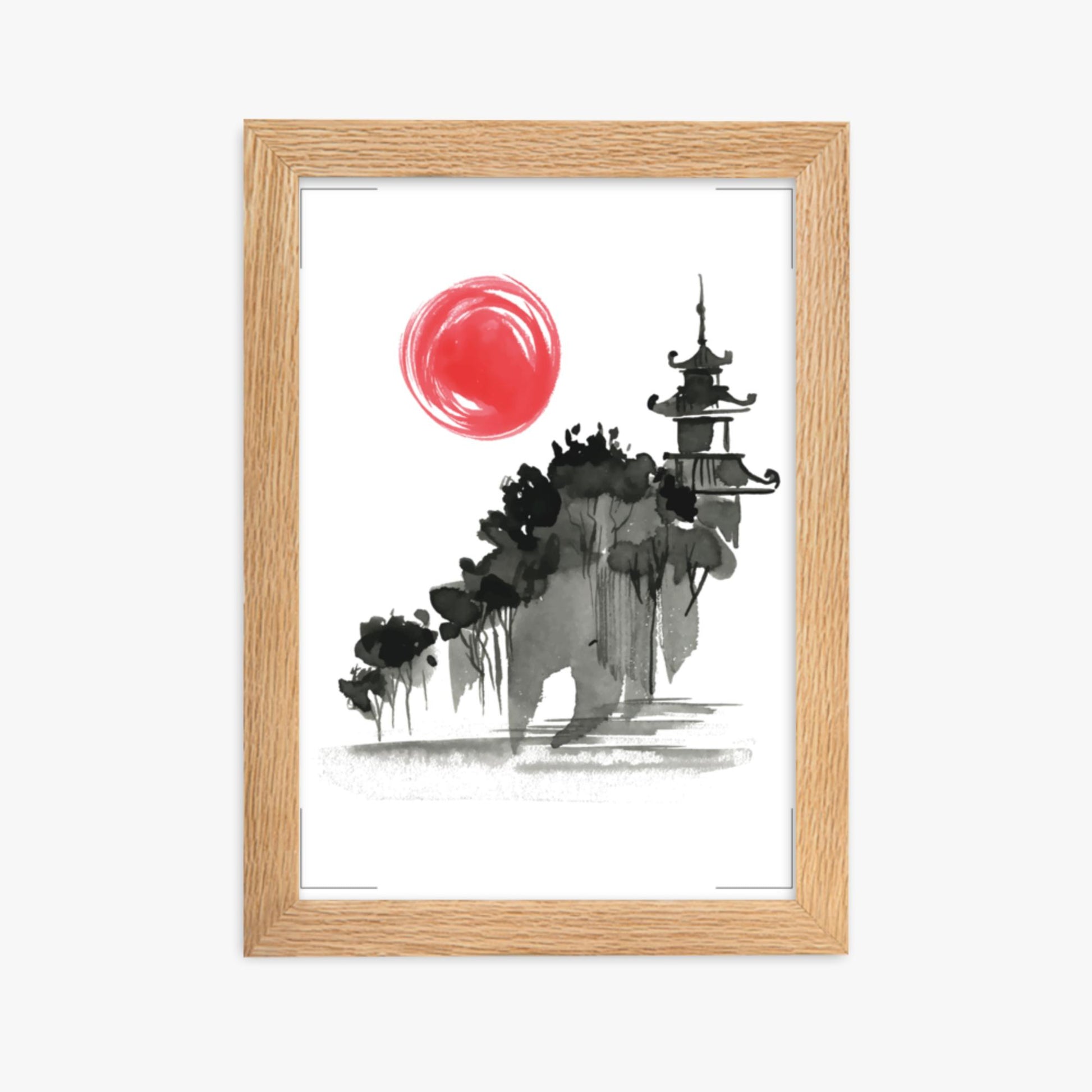 Modern illustration: Castle in the Sun 21x30 cm Poster With Oak Frame Frame