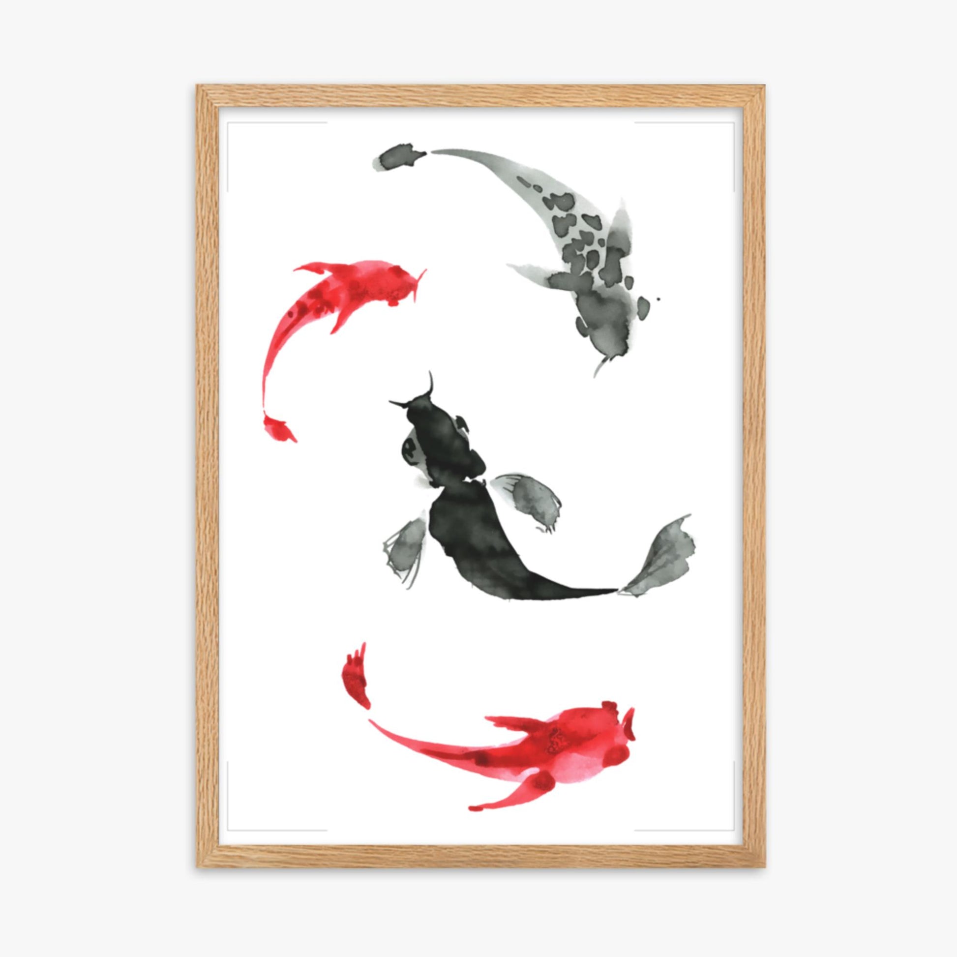 Modern illustration: Koi Circling 50x70 cm Poster With Oak Frame Frame