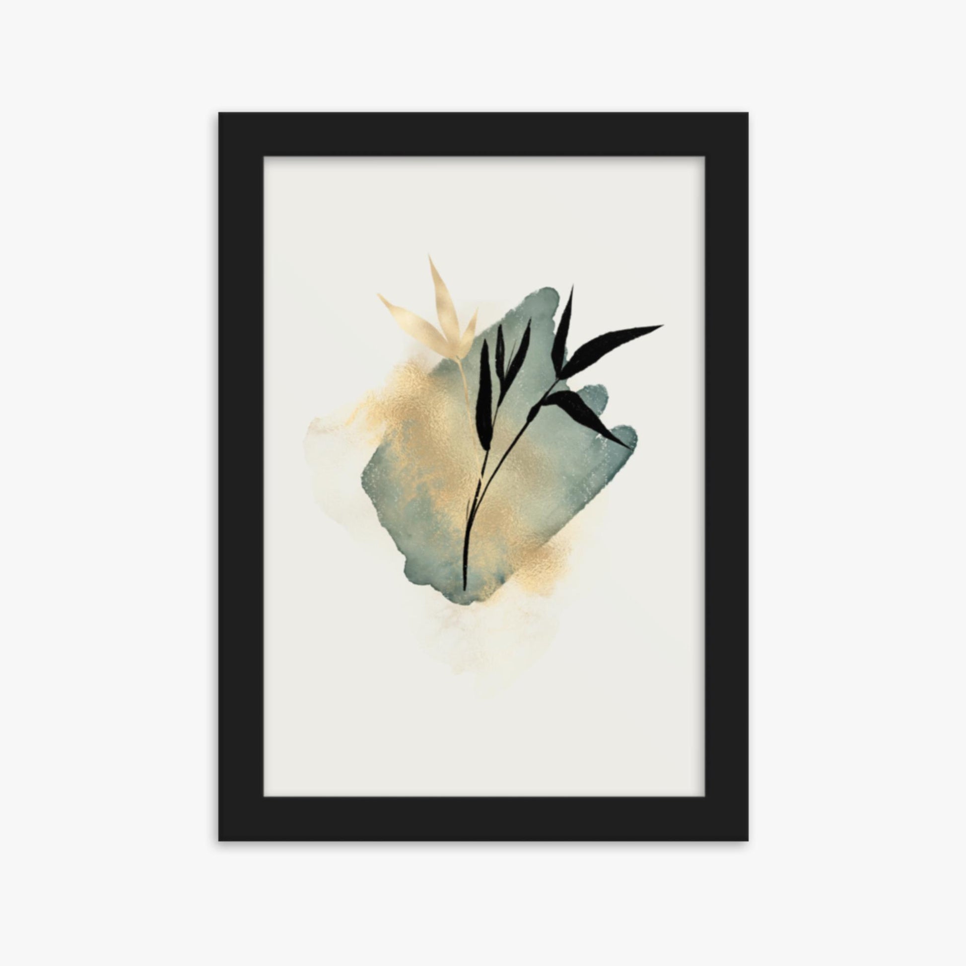 Modern illustration: Green and Gold 21x30 cm Poster With Black Frame Frame