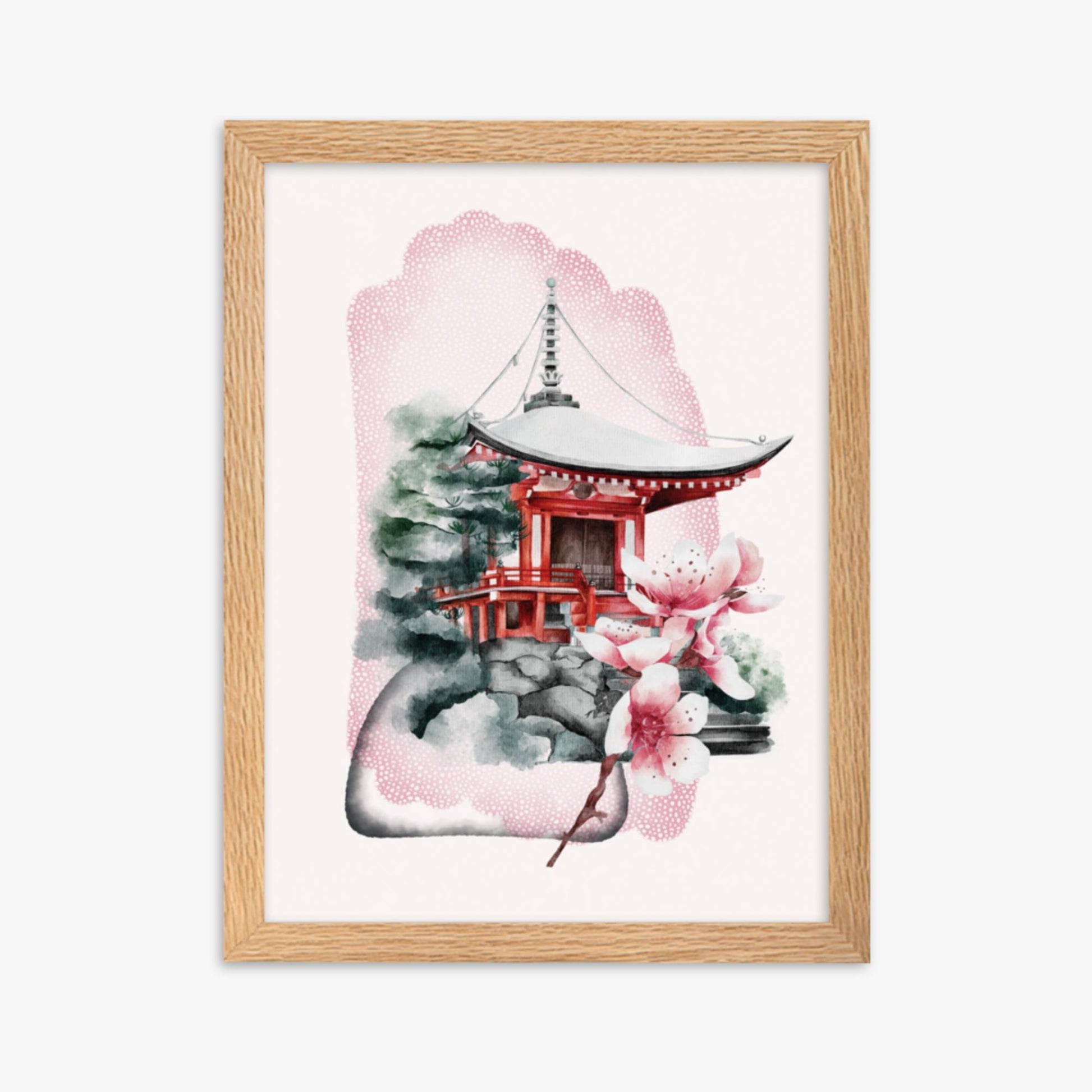 Modern illustration: Flowery Shrine 30x40 cm Poster With Oak Frame Frame