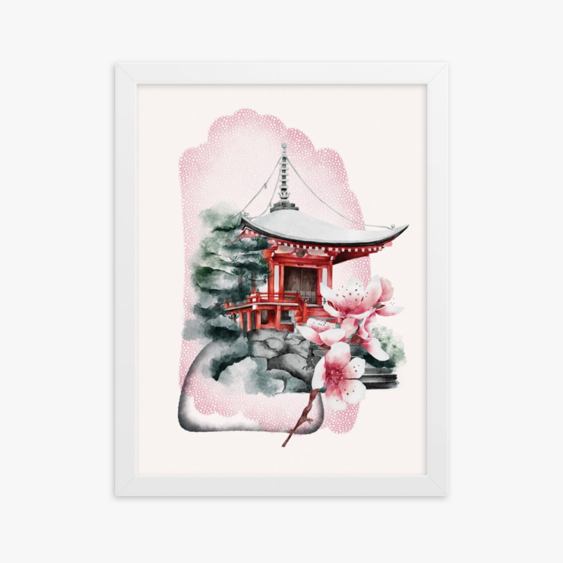 Modern illustration: Flowery Shrine 30x40 cm Poster With White Frame Frame