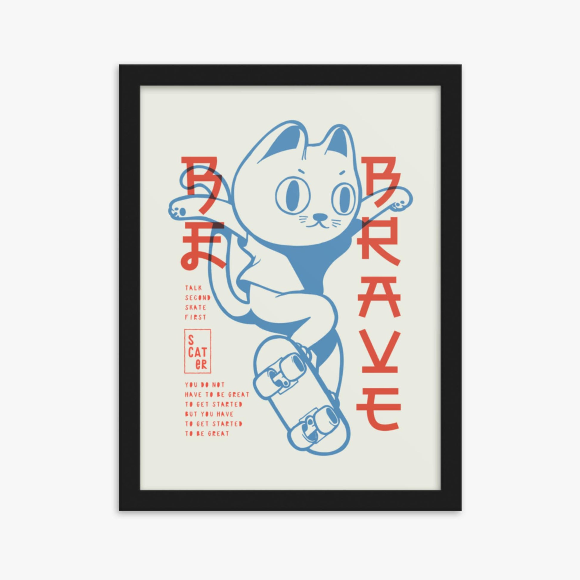 Modern illustration: Skater Cat 30x40 cm Poster With Black Frame Frame