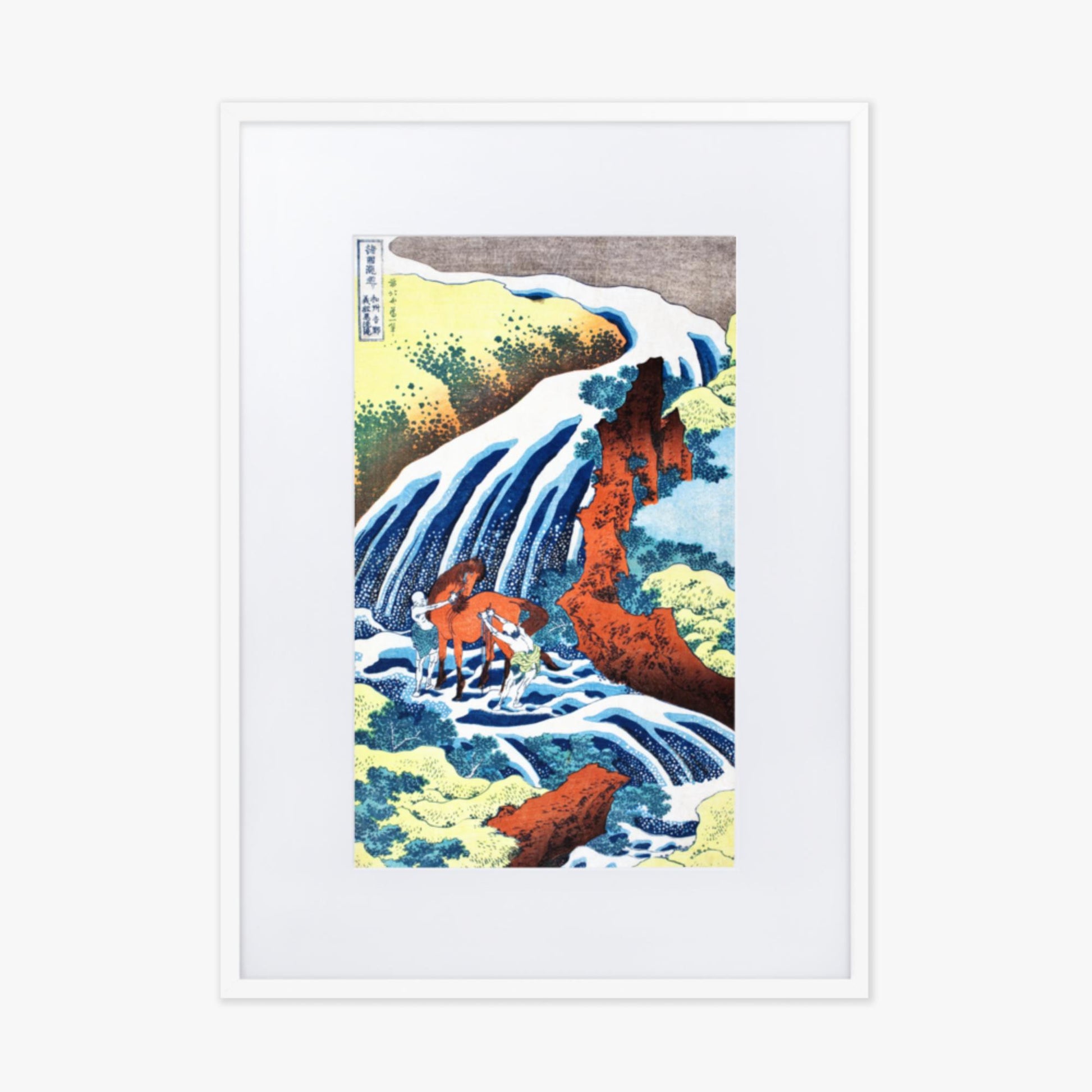 Katsushika Hokusai - The Yoshitsune Horse-Washing Falls at Yoshino, Izumi Province 50x70 cm Poster With White Frame