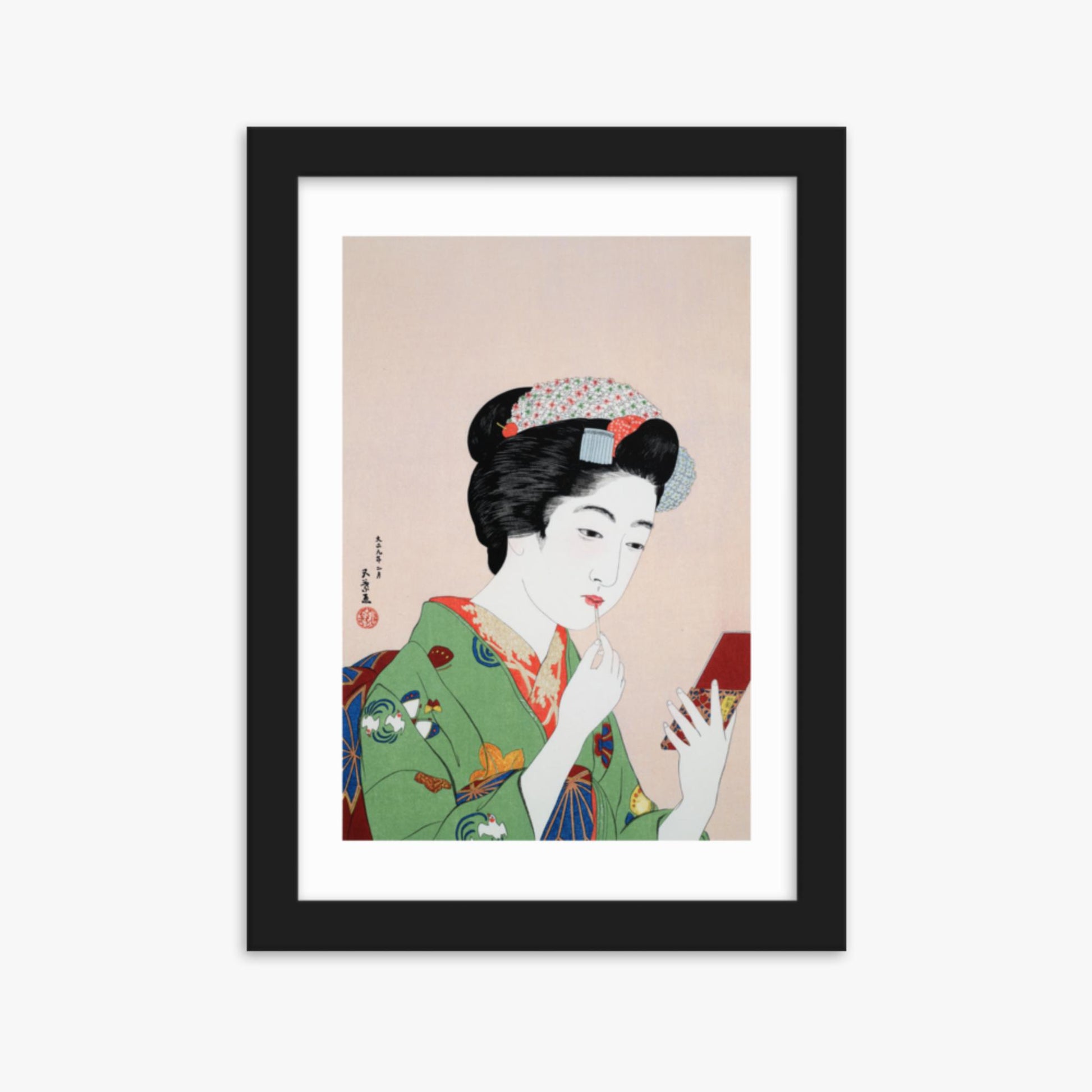 Goyō Hashiguchi - Woman Applying Rouge 21x30 cm Poster With Black Frame