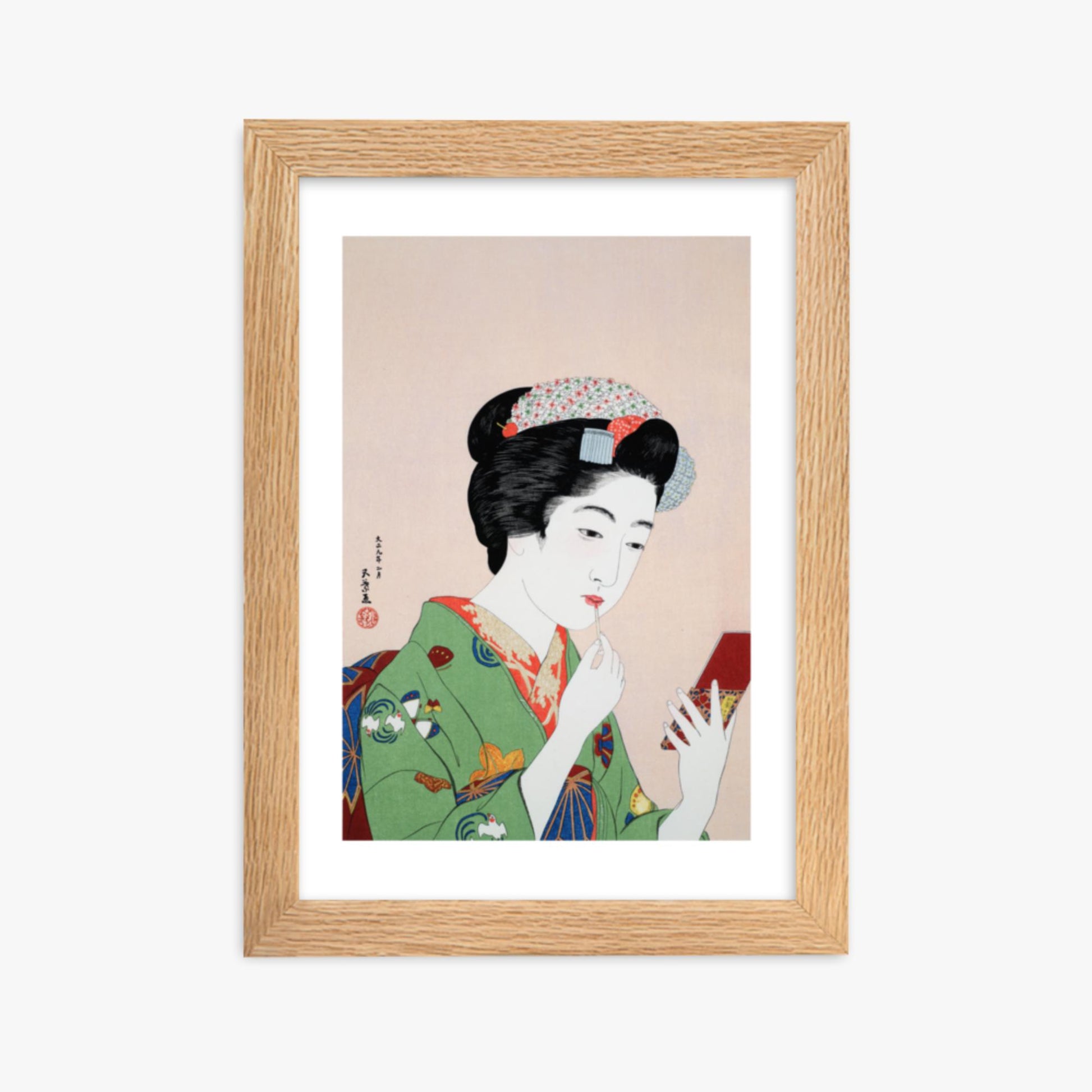 Goyō Hashiguchi - Woman Applying Rouge 21x30 cm Poster With Oak Frame