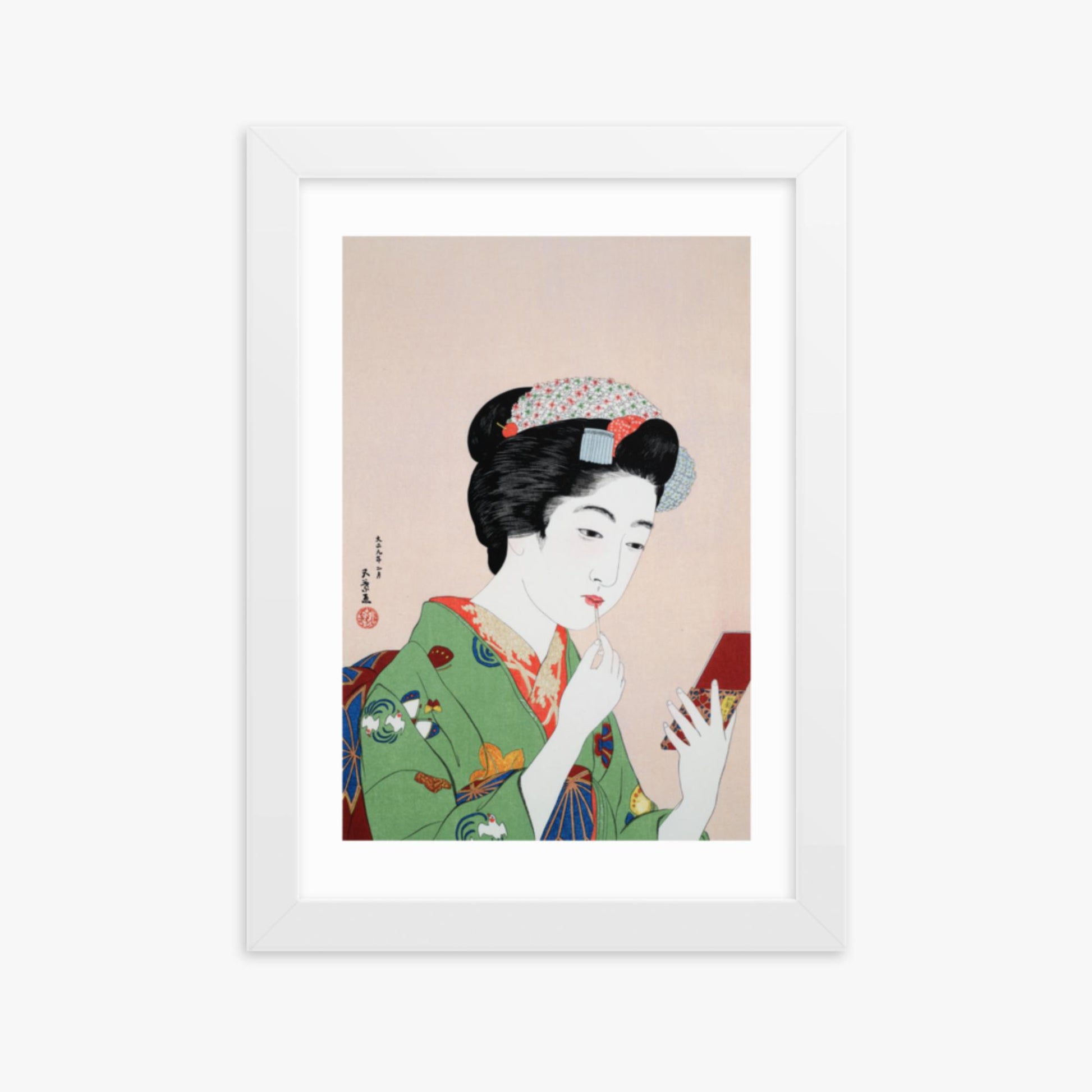 Goyō Hashiguchi - Woman Applying Rouge 21x30 cm Poster With White Frame