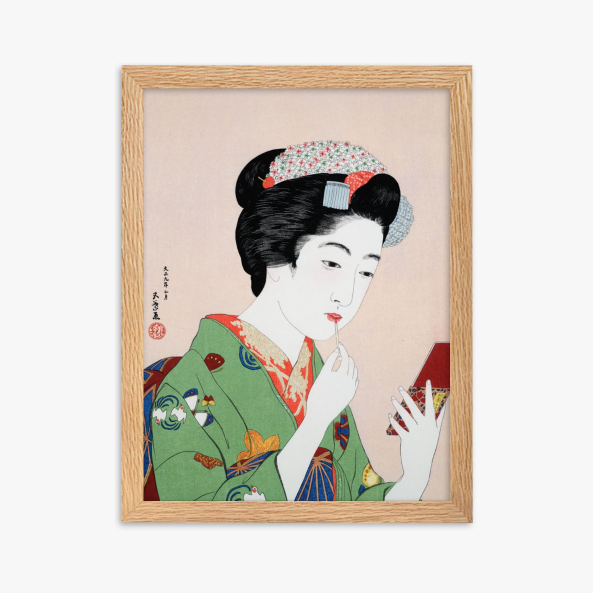 Goyō Hashiguchi - Woman Applying Rouge 30x40 cm Poster With Oak Frame