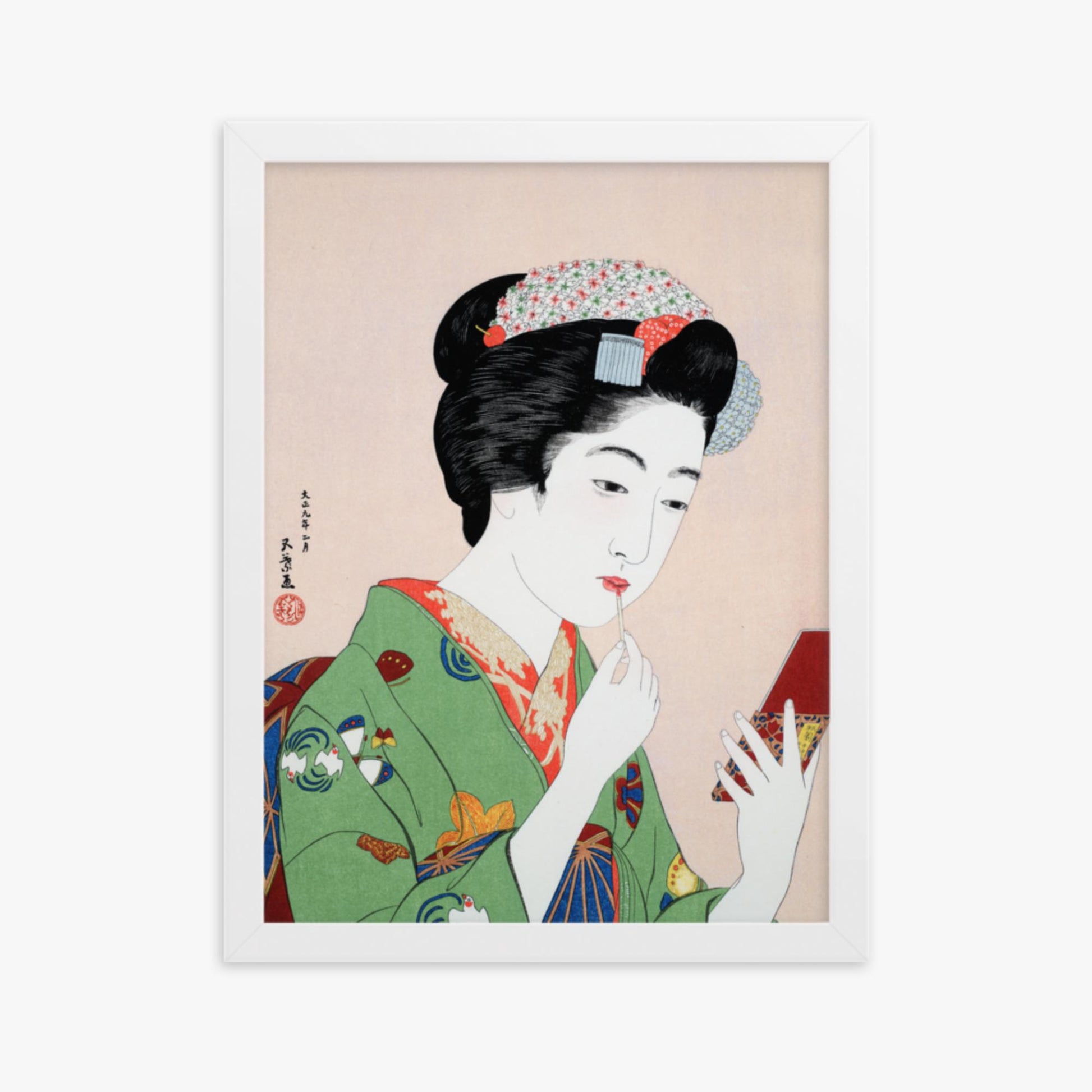 Goyō Hashiguchi - Woman Applying Rouge 30x40 cm Poster With White Frame