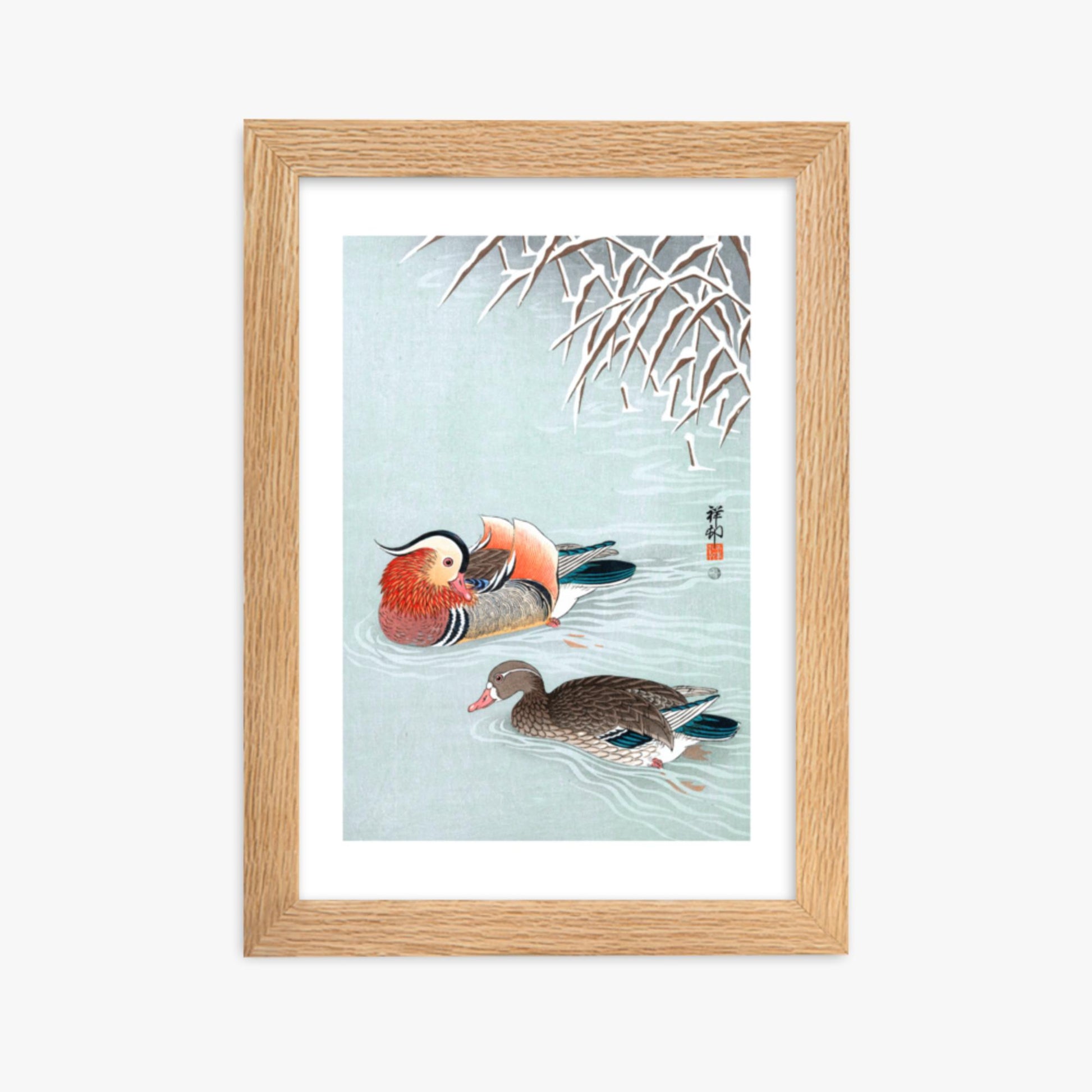 Ohara Koson - Mandarin Ducks 21x30 cm Poster With Oak Frame