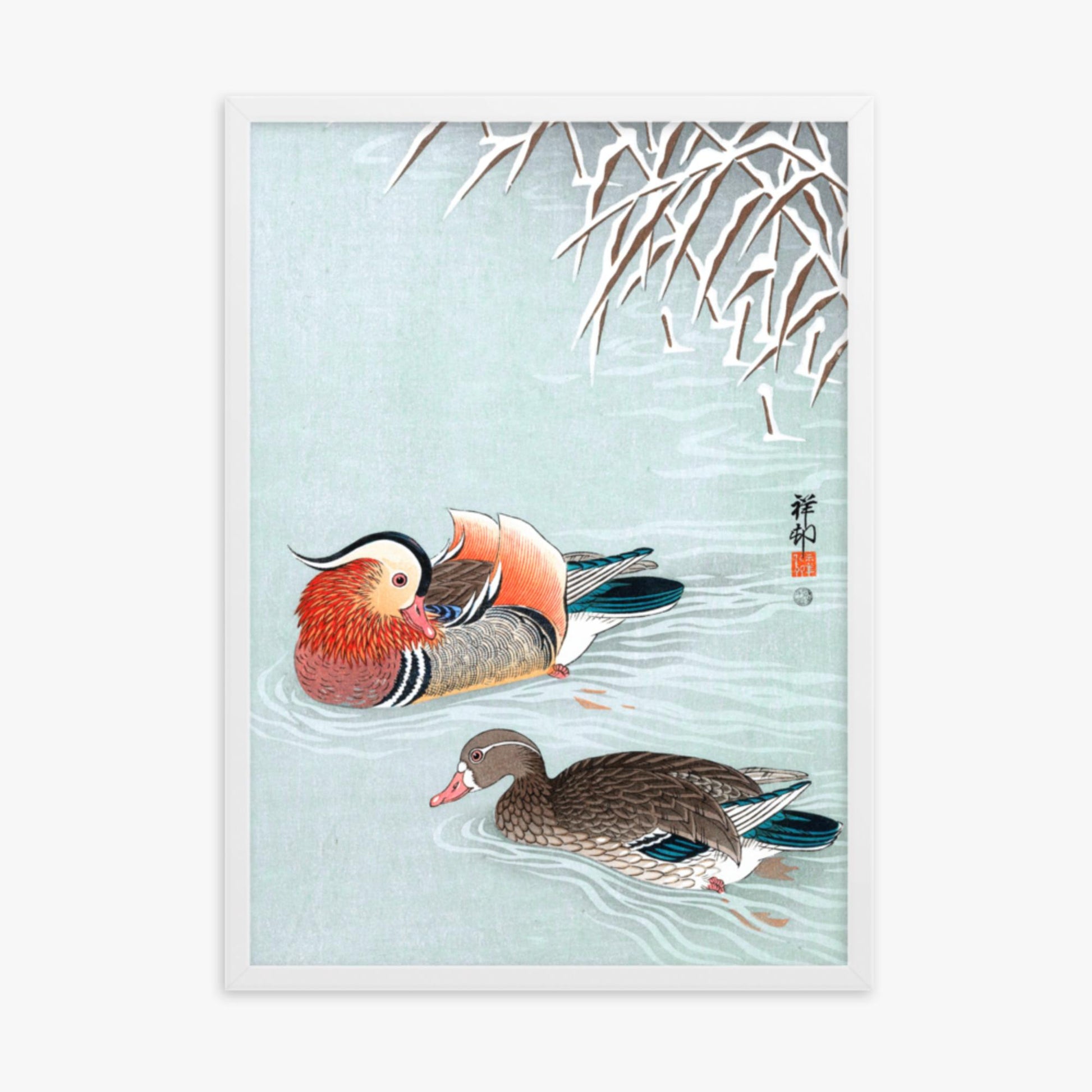 Ohara Koson - Mandarin Ducks 50x70 cm Poster With White Frame