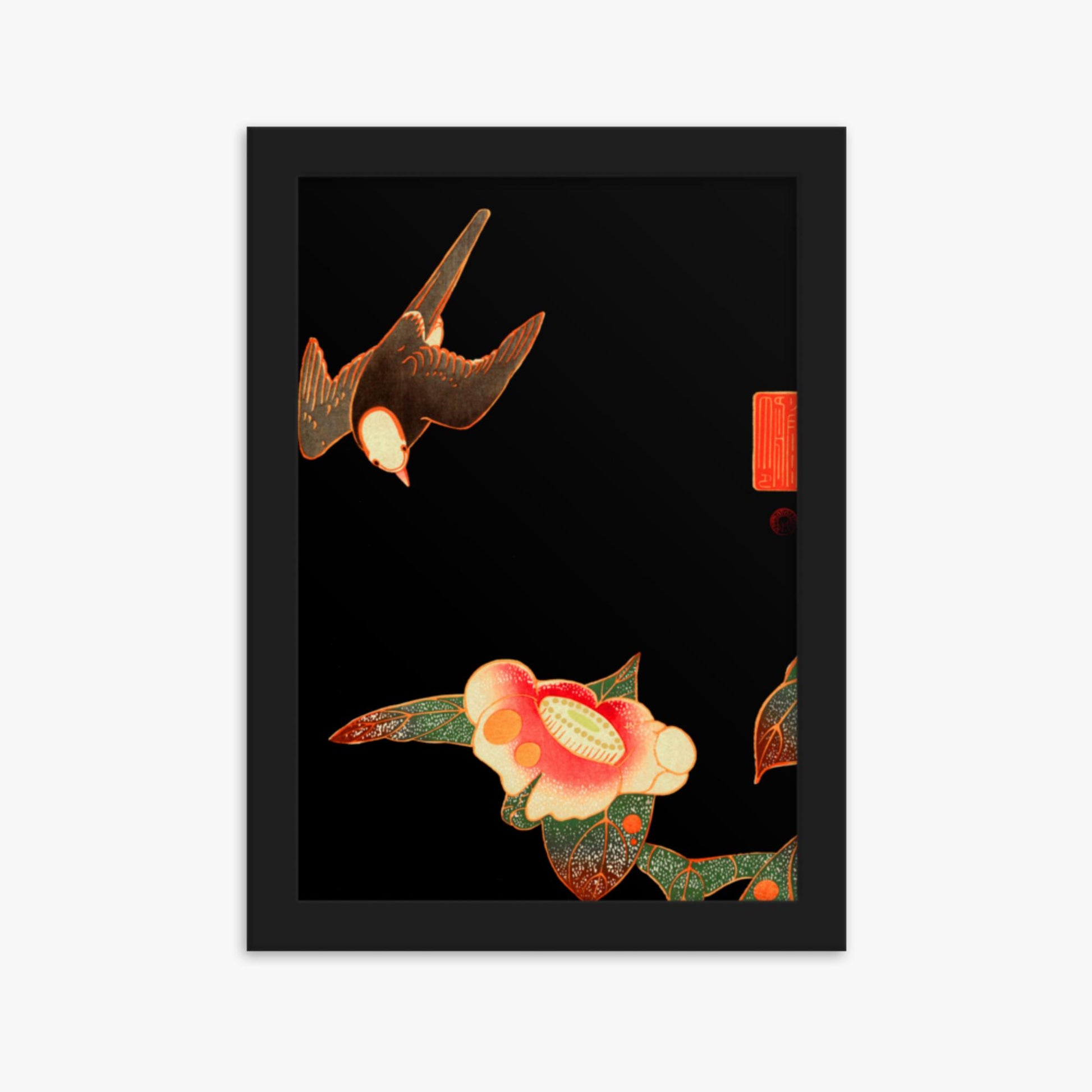 Ito Jakuchu - Swallow and Camellia 21x30 cm Poster With Black Frame