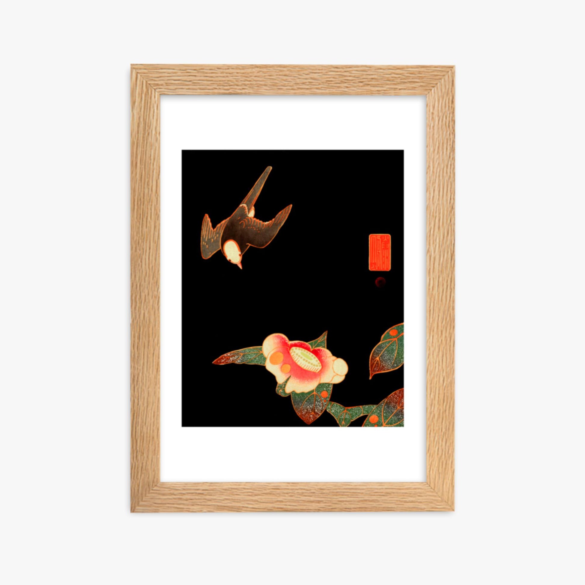 Ito Jakuchu - Swallow and Camellia 21x30 cm Poster With Oak Frame