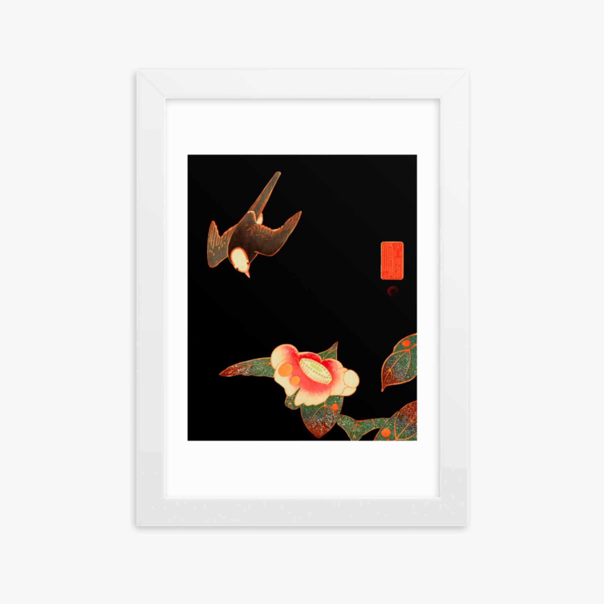 Ito Jakuchu - Swallow and Camellia 21x30 cm Poster With White Frame