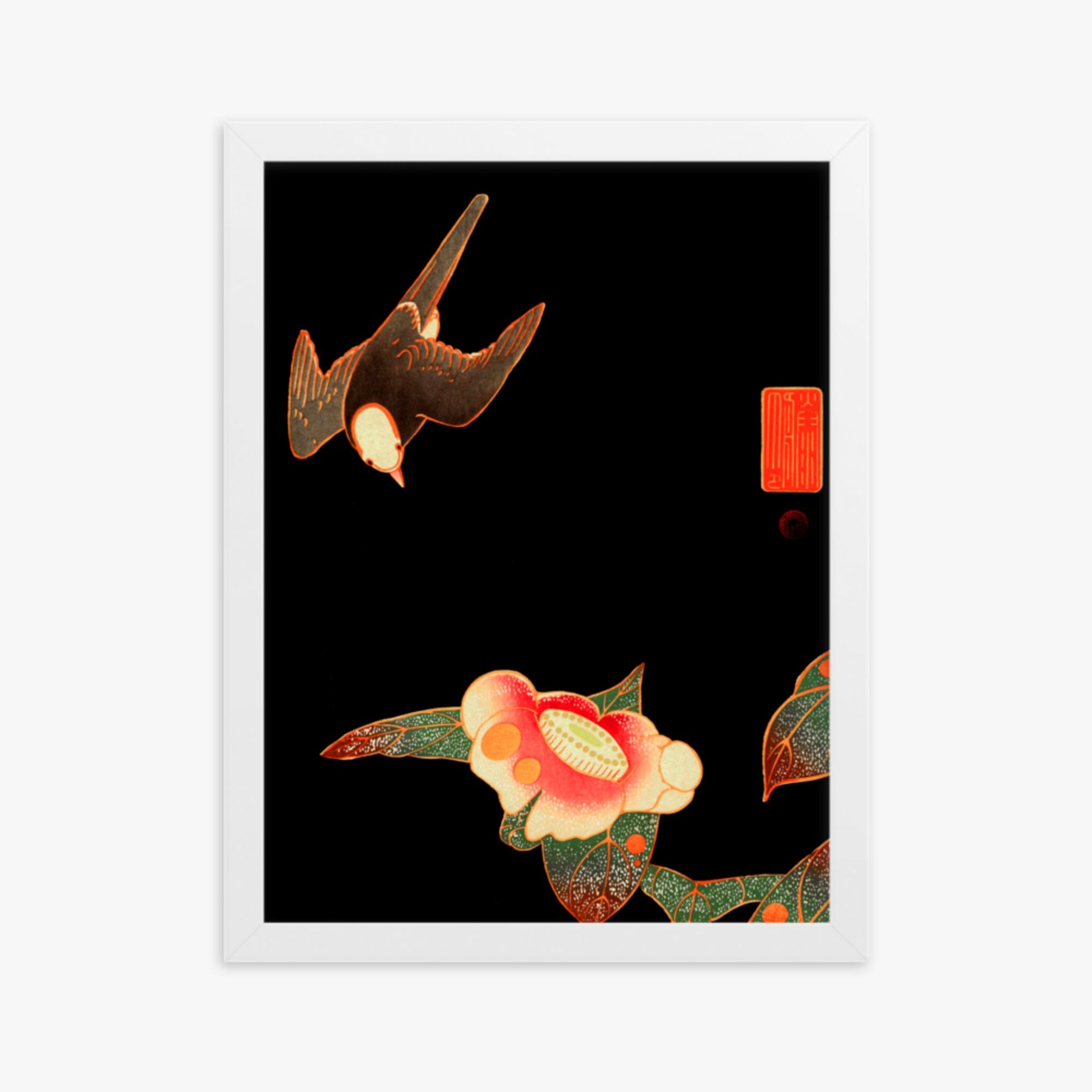 Ito Jakuchu - Swallow and Camellia 30x40 cm Poster With White Frame