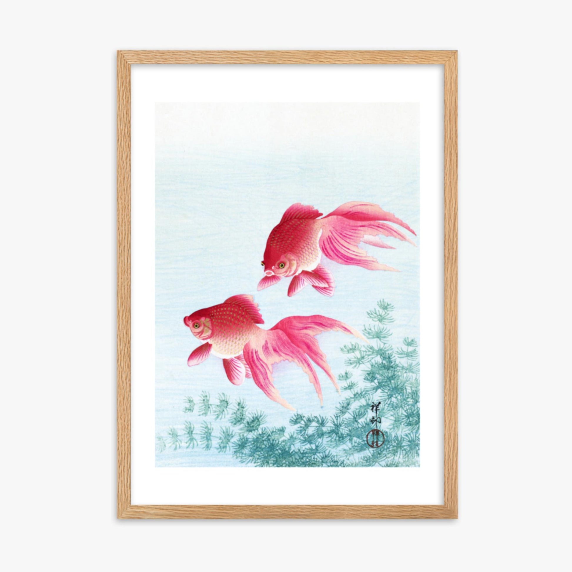 Ohara Koson - Two veil goldfish 50x70 cm Poster With Oak Frame